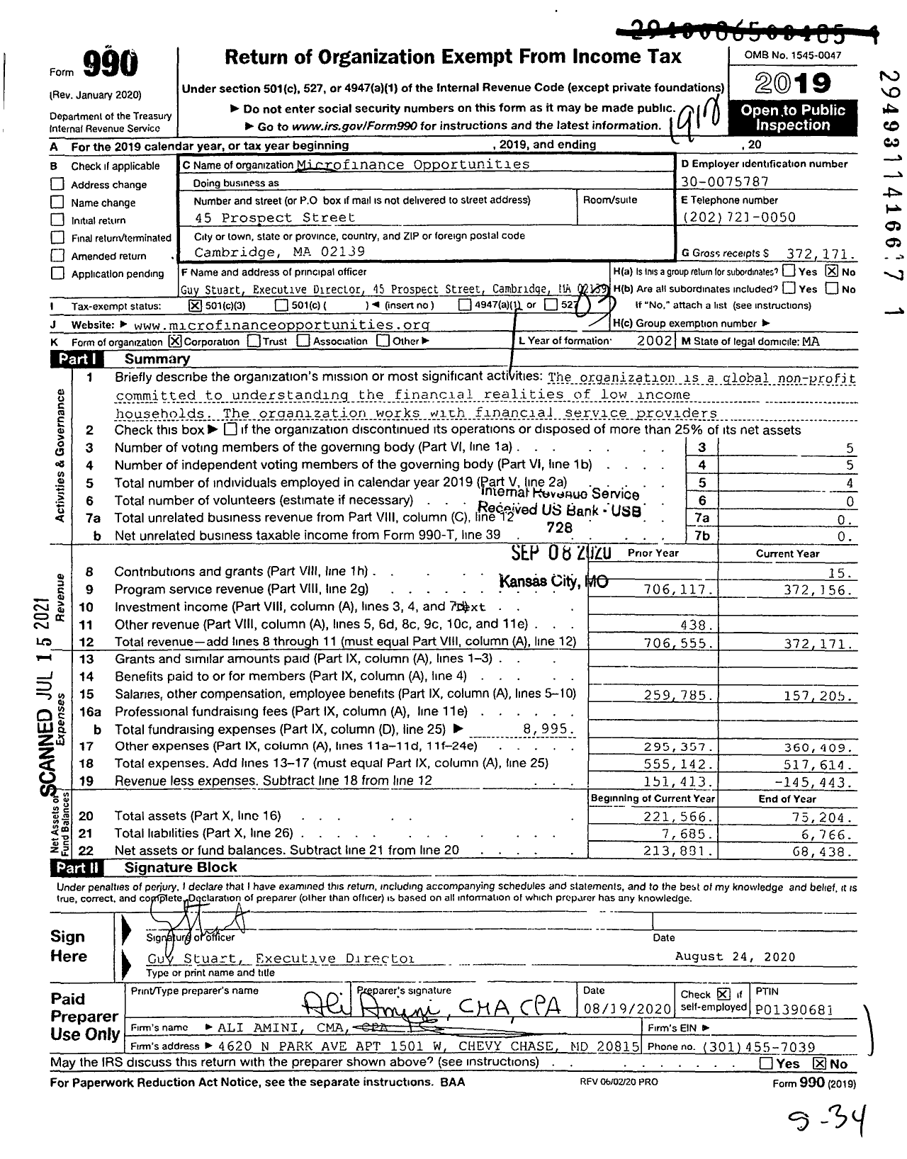 Image of first page of 2019 Form 990 for Microfinance Opportunities