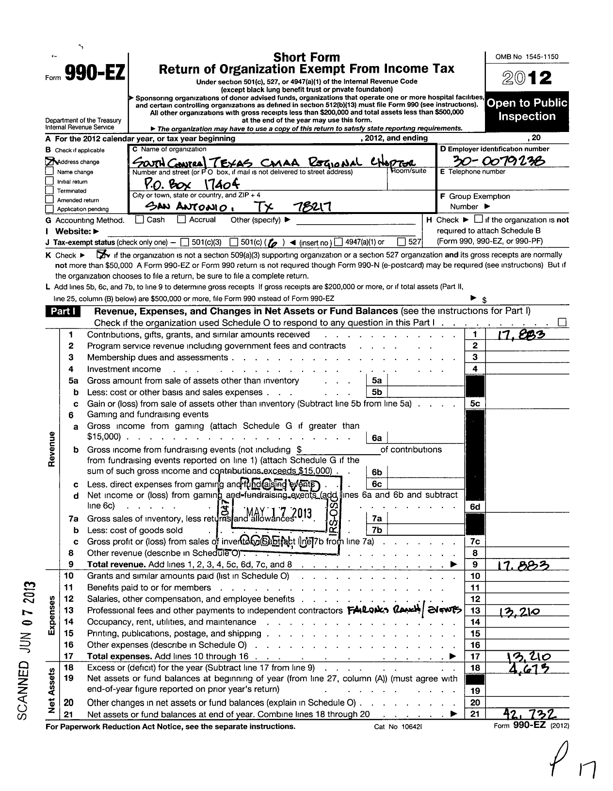 Image of first page of 2012 Form 990EO for Construction Management Association of America / Cmaa South Central Texas Chapter