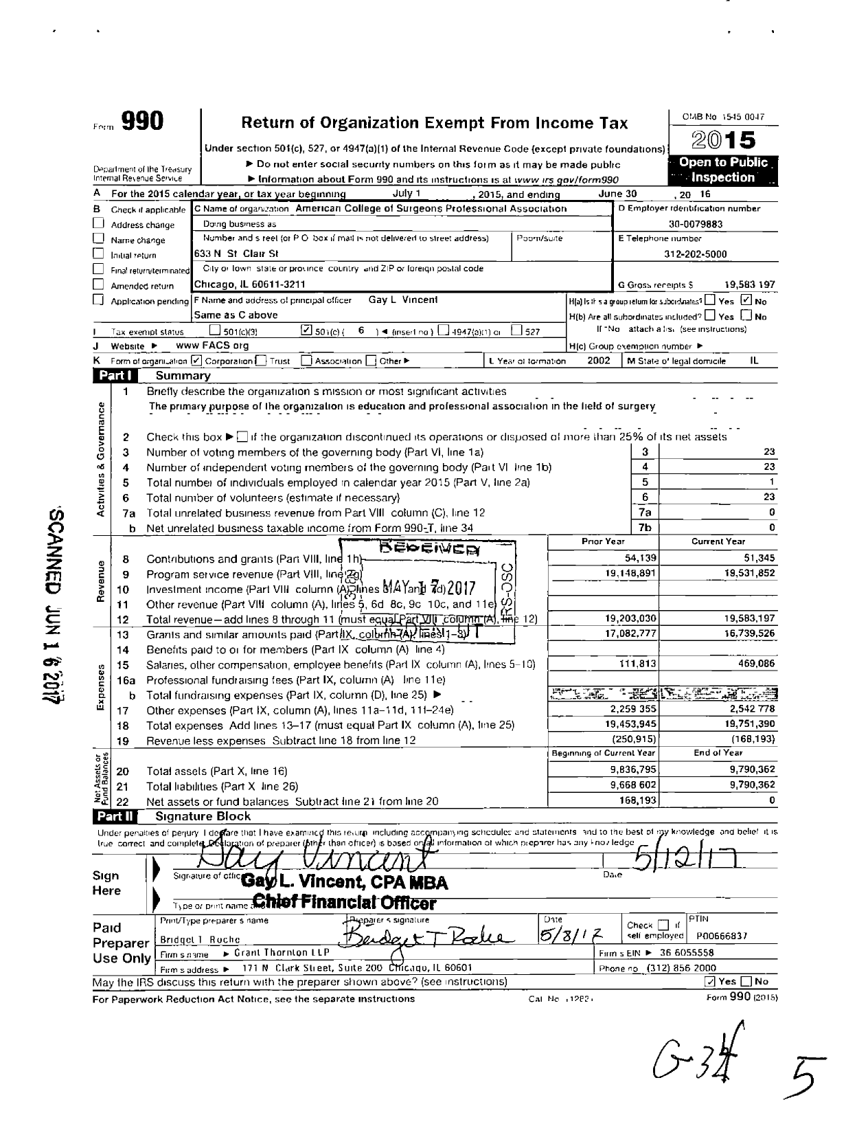Image of first page of 2015 Form 990O for American College of Surgeons Professional (ACSPA)