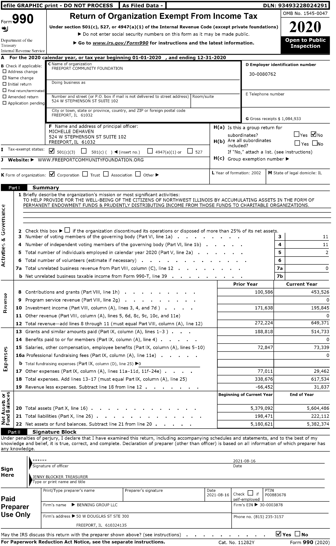 Image of first page of 2020 Form 990 for The Foundation for Northwest Il