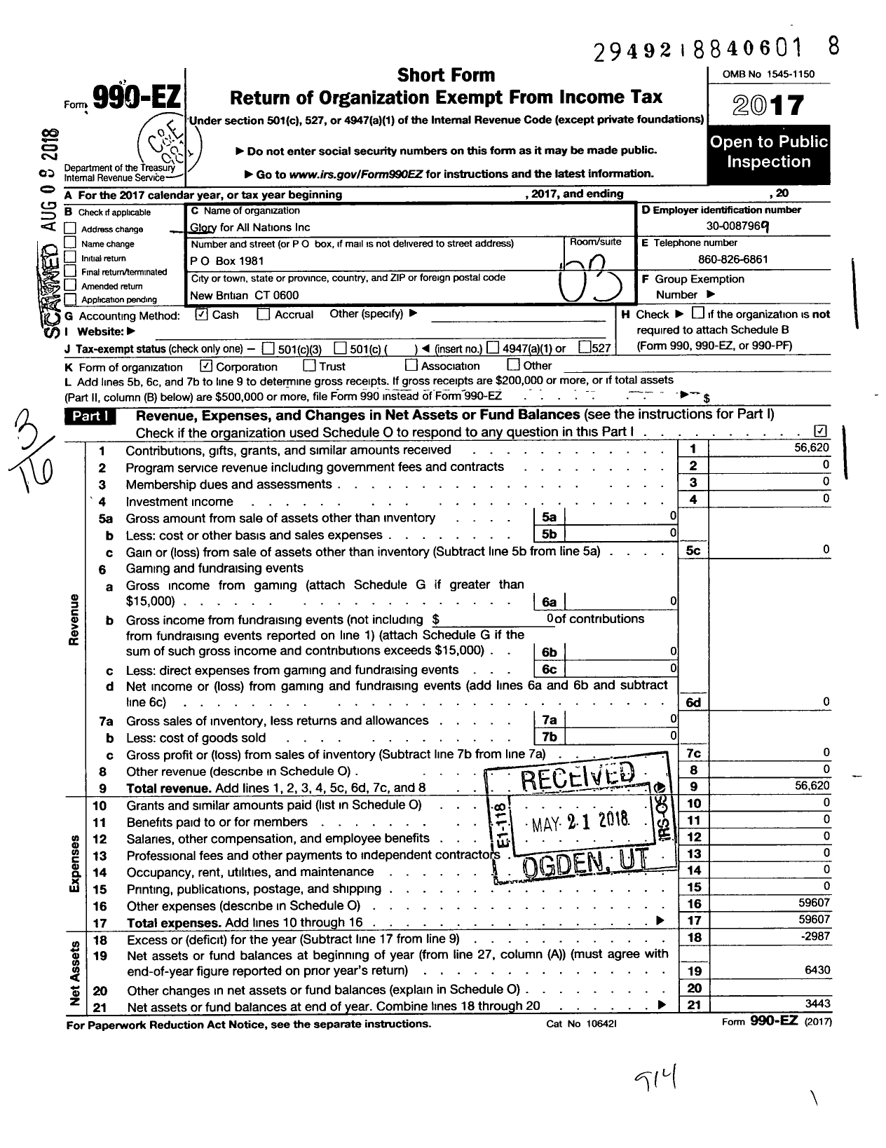 Image of first page of 2017 Form 990EZ for Glory for All Nations