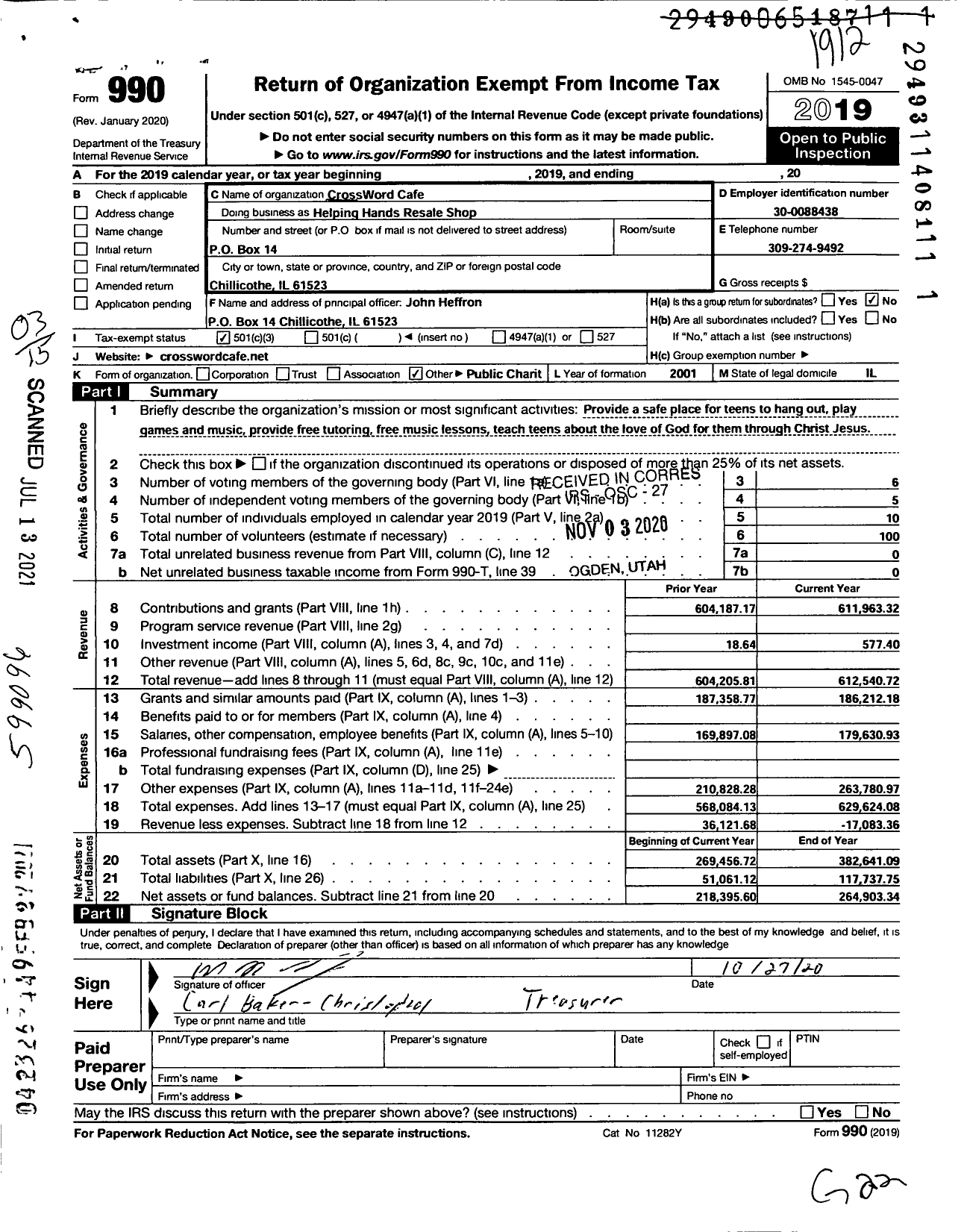 Image of first page of 2019 Form 990 for Helping Hands Resale Shop