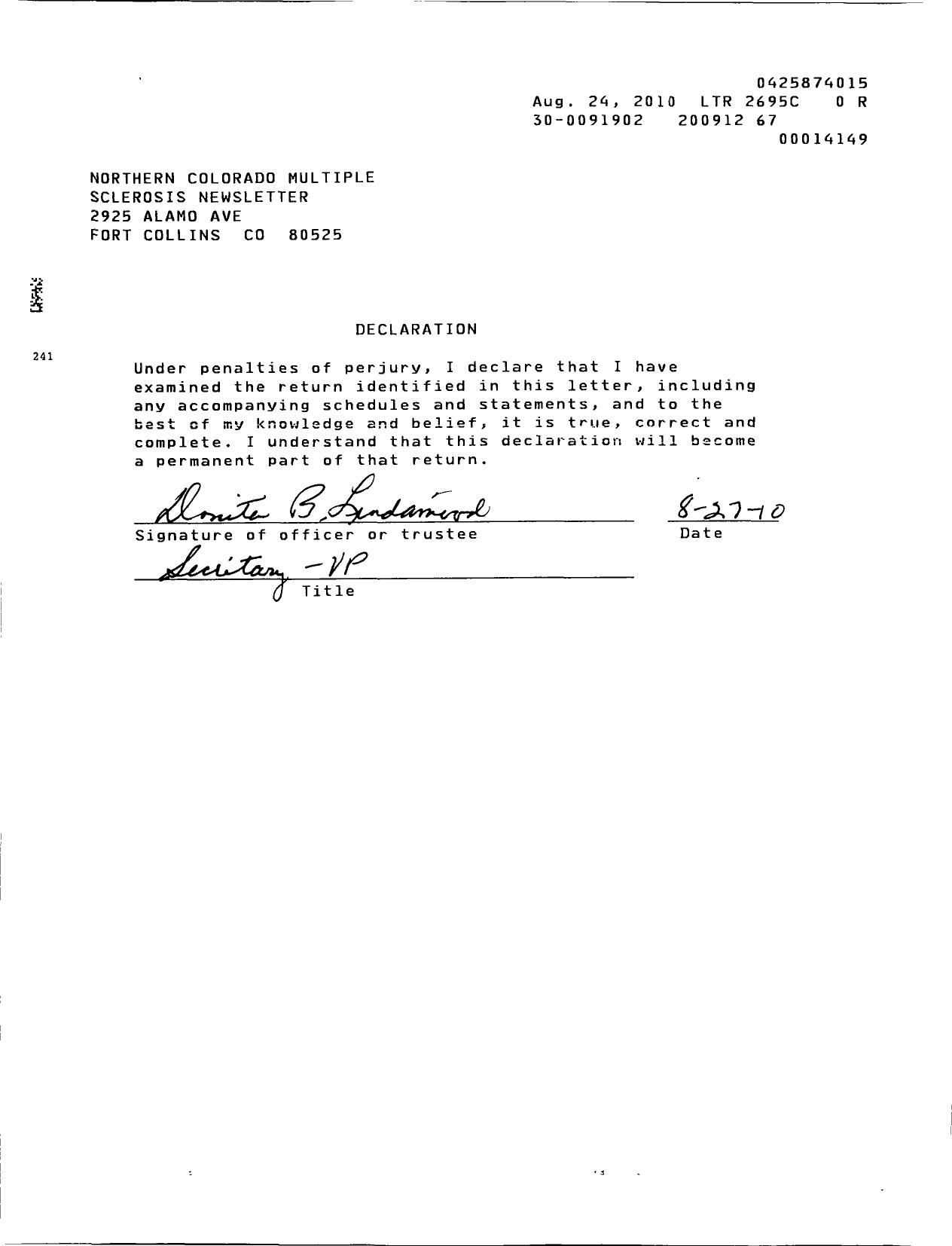 Image of first page of 2009 Form 990EOR for Northern Colorado Multiple Sclerosis Newsletter