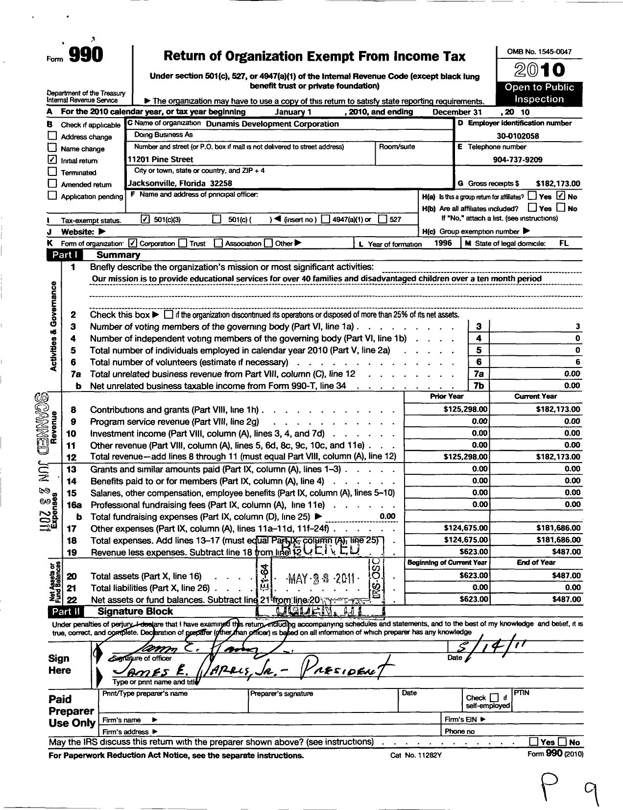 Image of first page of 2010 Form 990 for Dunamis Development Corporation