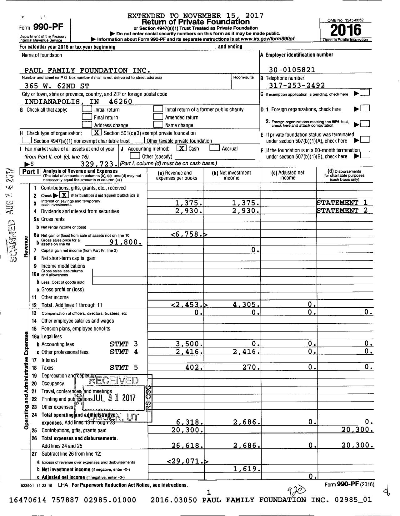 Image of first page of 2016 Form 990PF for Paul Family Foundation