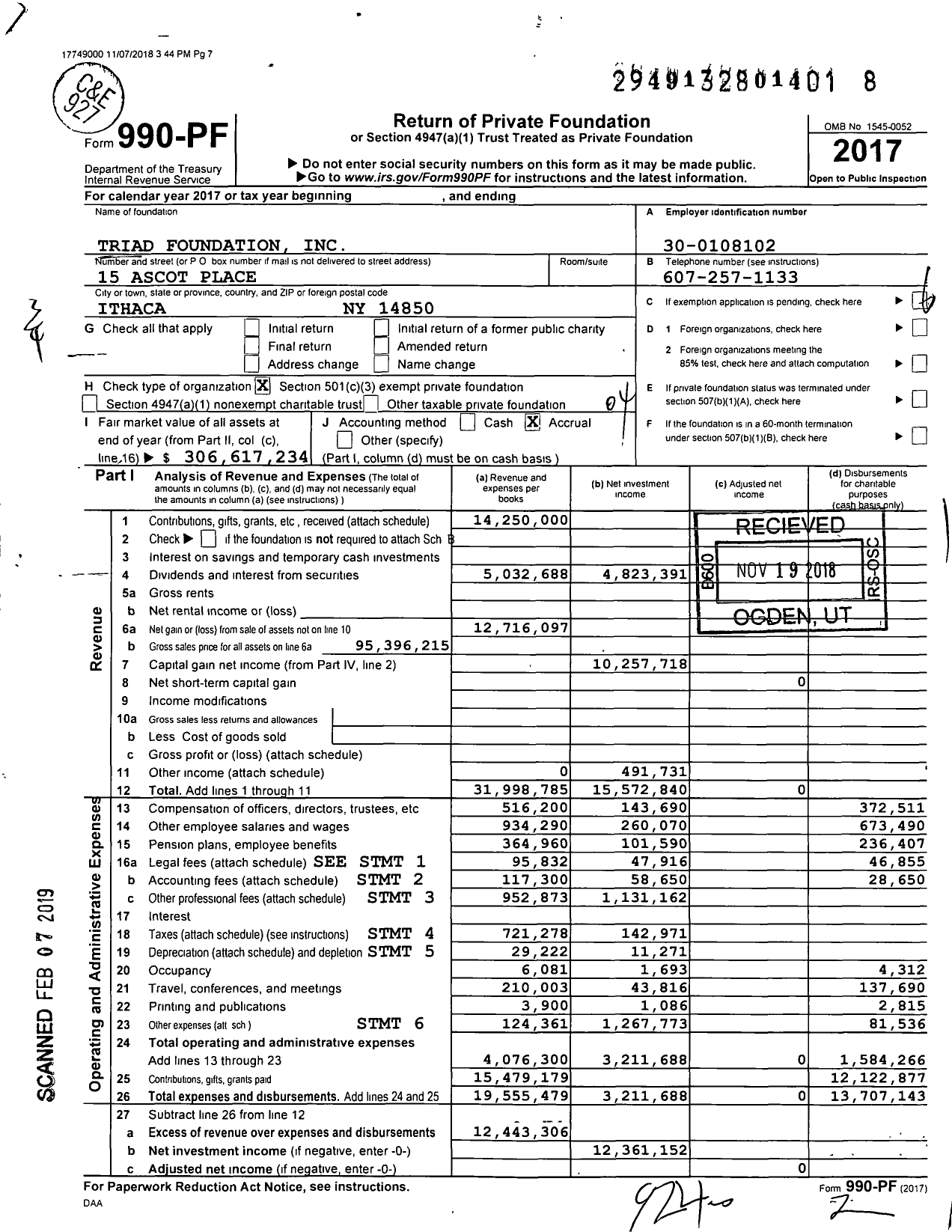 Image of first page of 2017 Form 990PF for Triad Foundation