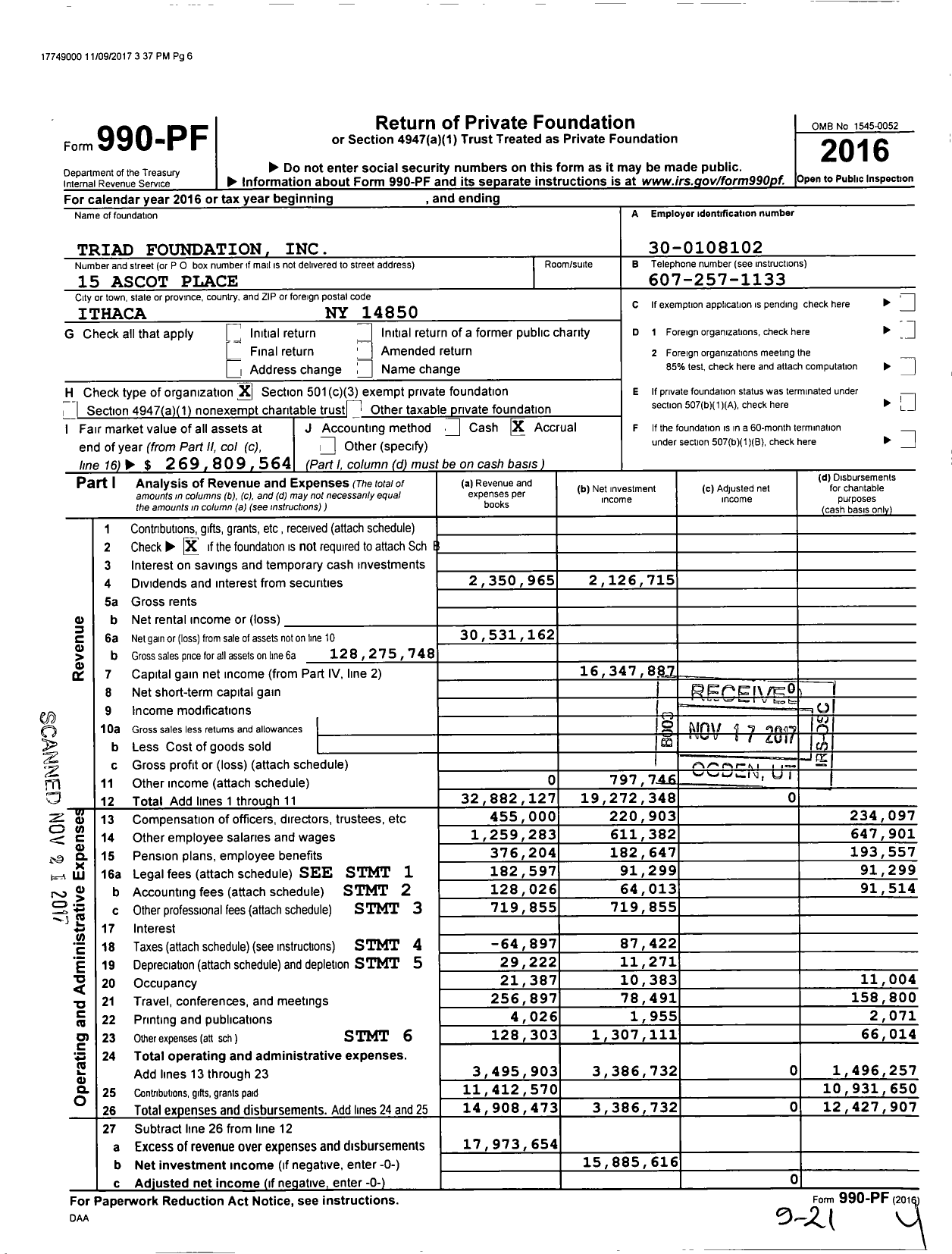 Image of first page of 2016 Form 990PF for Triad Foundation