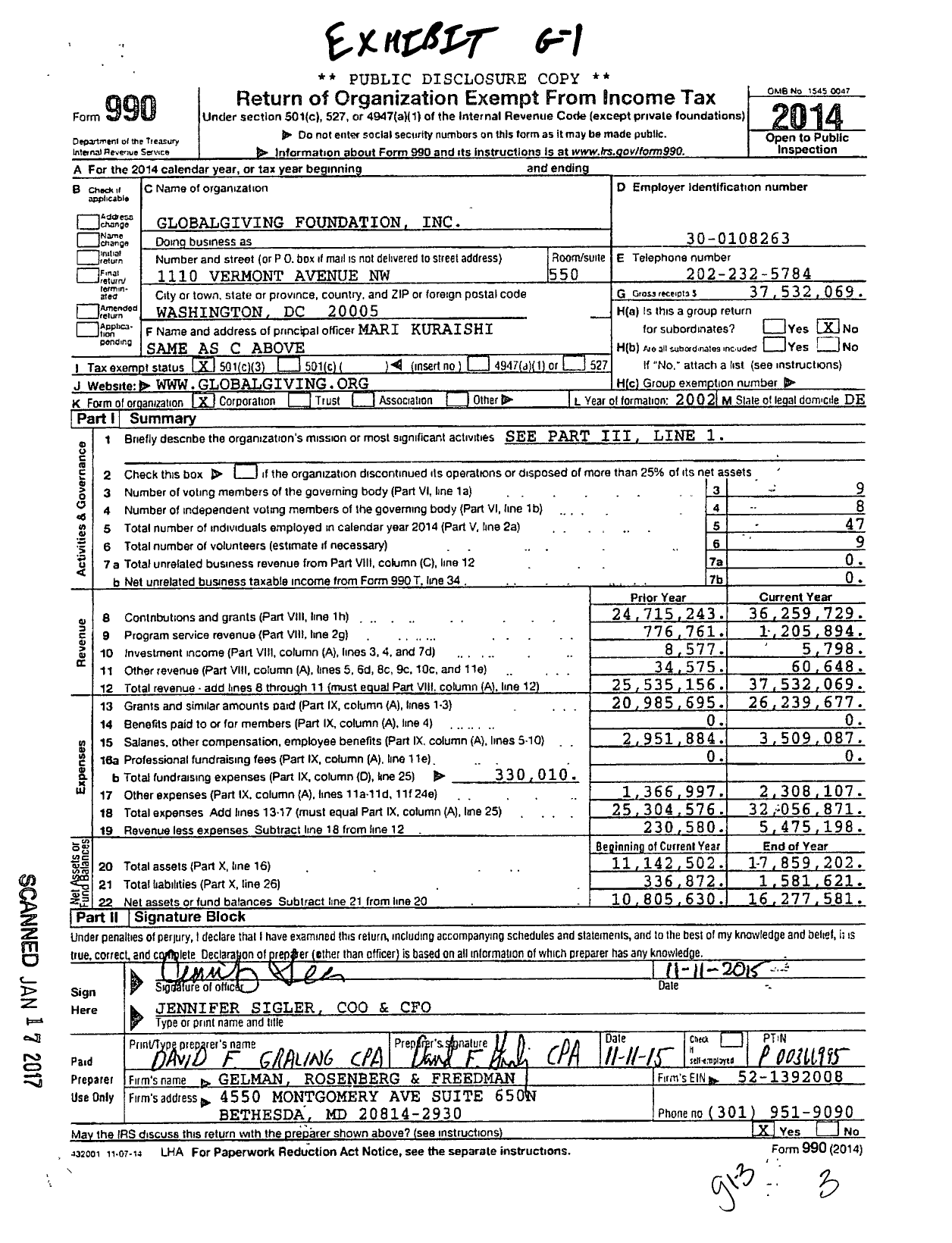 Image of first page of 2014 Form 990 for GlobalGiving