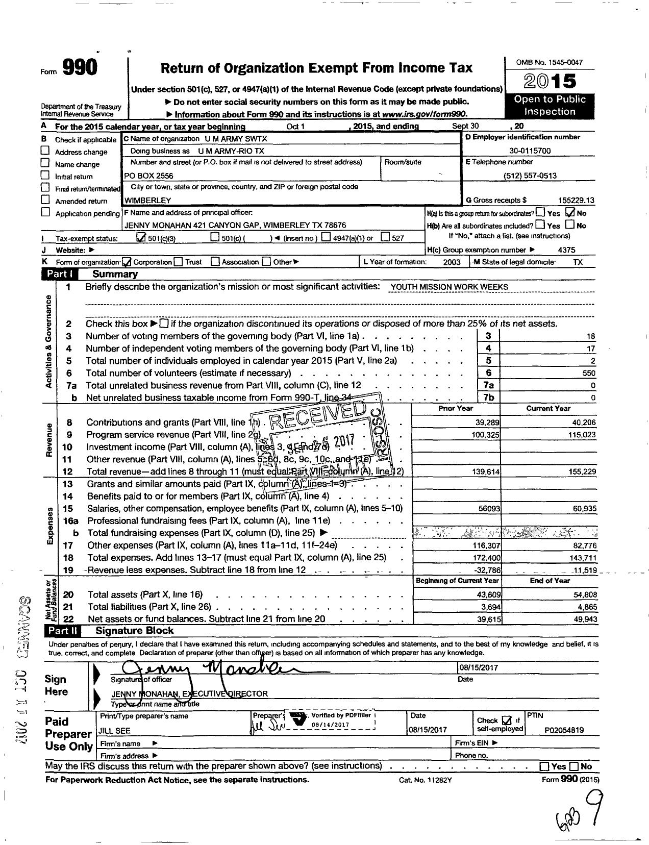 Image of first page of 2014 Form 990 for U M Army SWTX