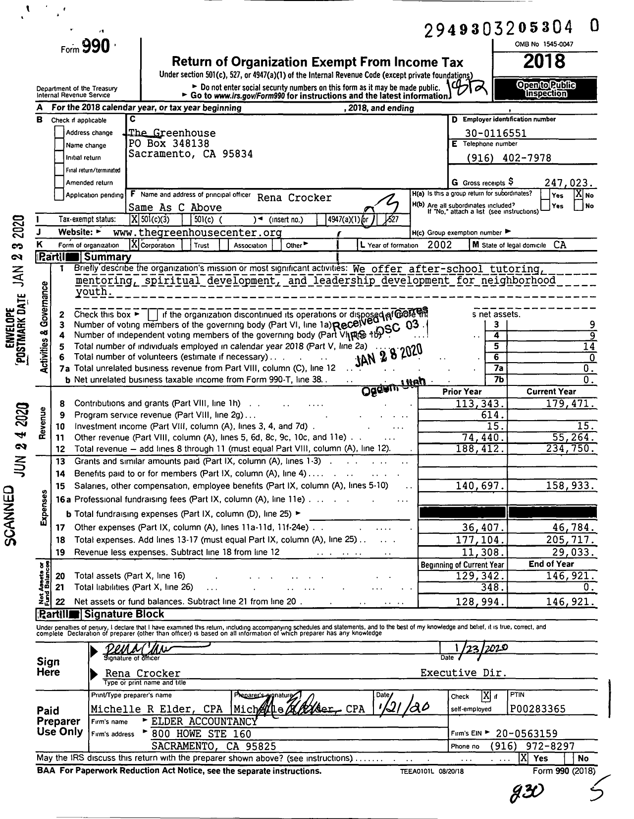 Image of first page of 2018 Form 990 for The Greenhouse