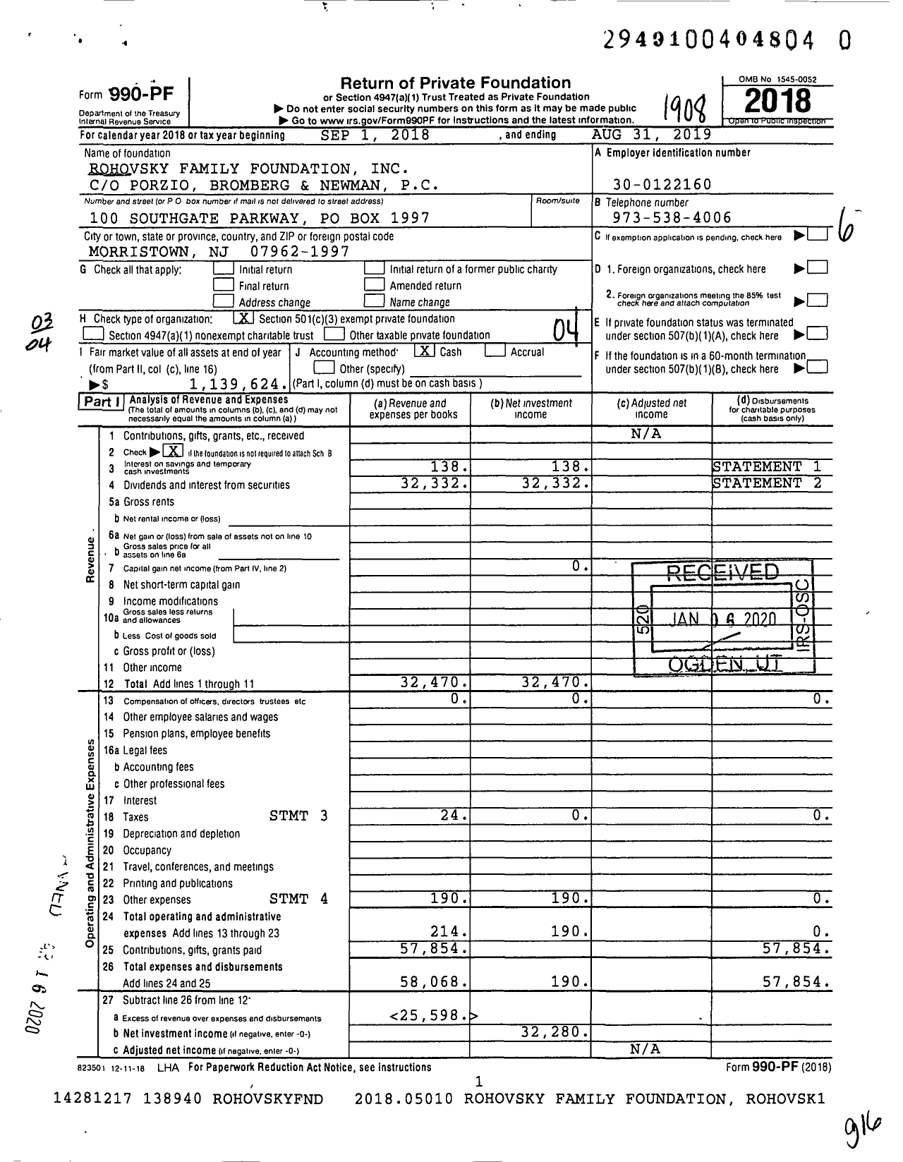 Image of first page of 2018 Form 990PR for Rohovsky Family Foundation