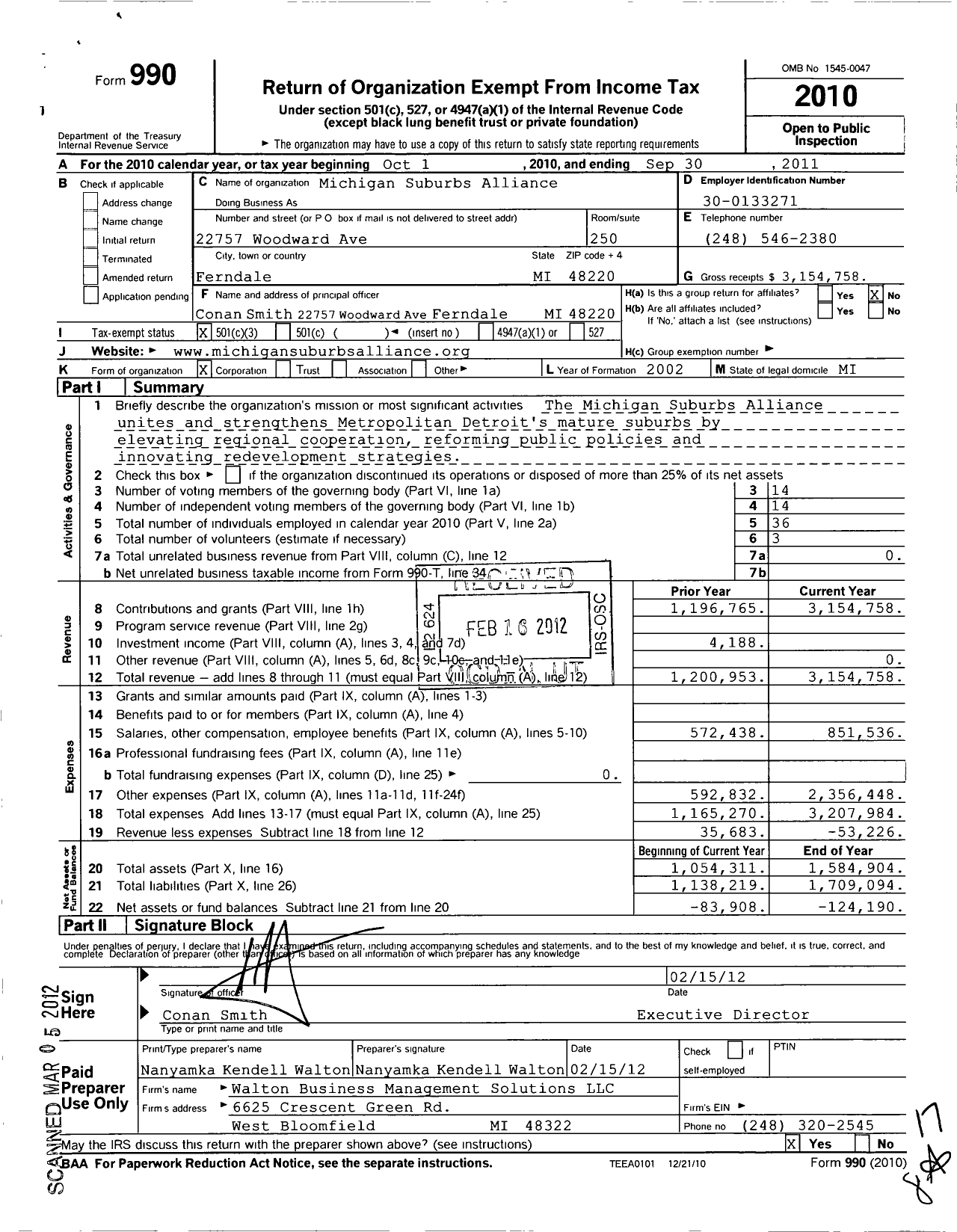 Image of first page of 2010 Form 990 for Metro Matters