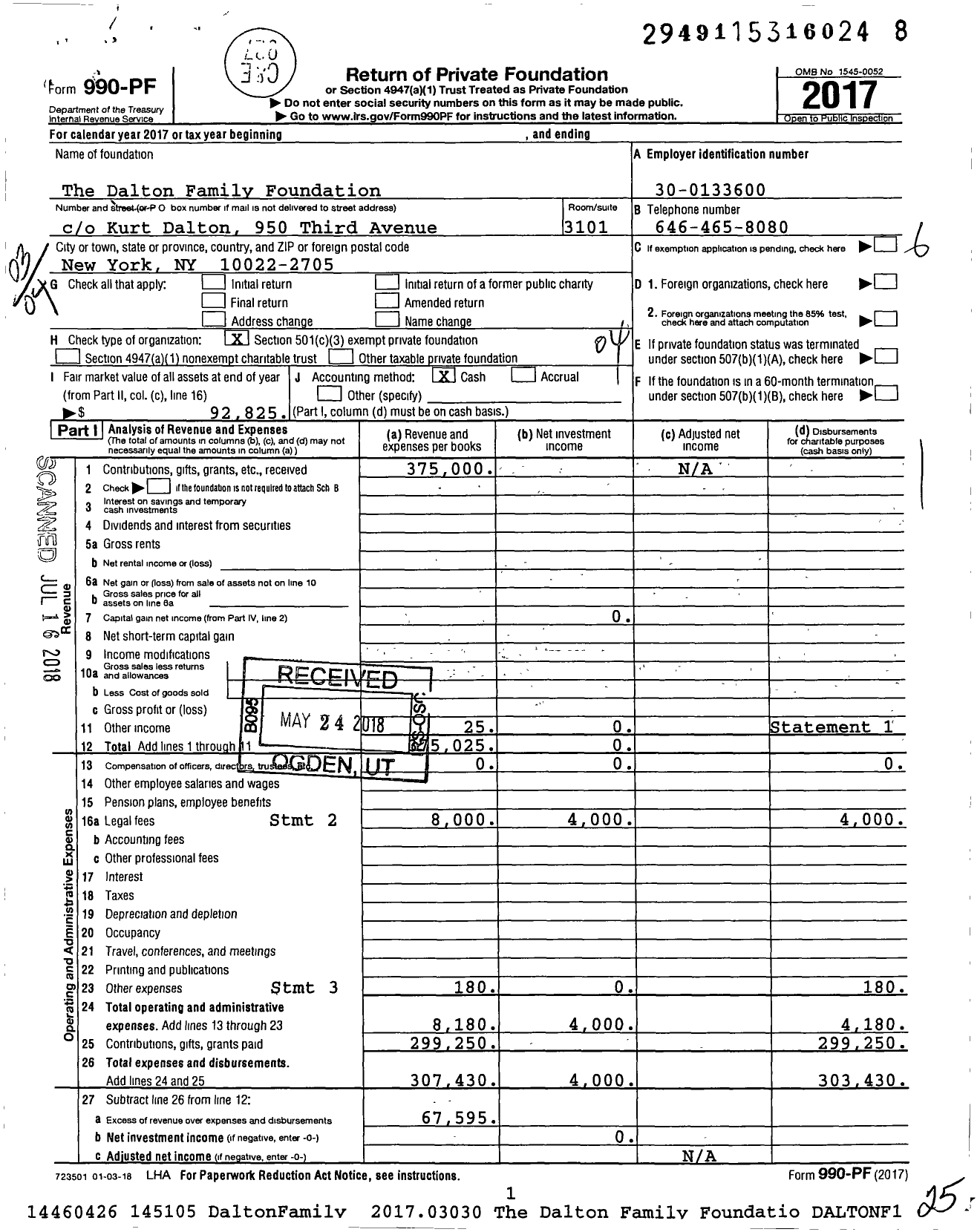 Image of first page of 2017 Form 990PF for The Dalton Family Foundation / Dalton Mark F Et Al Ttee