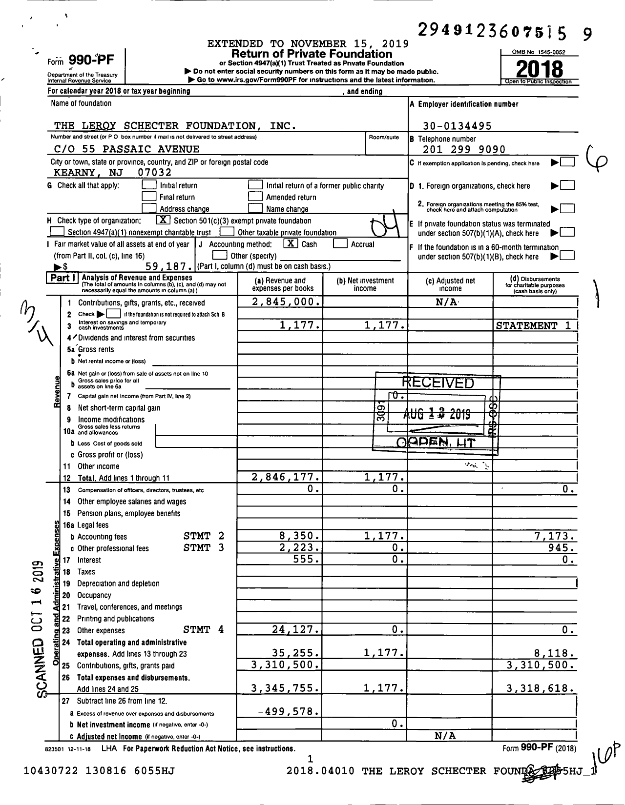 Image of first page of 2018 Form 990PF for The Leroy Schecter Foundation