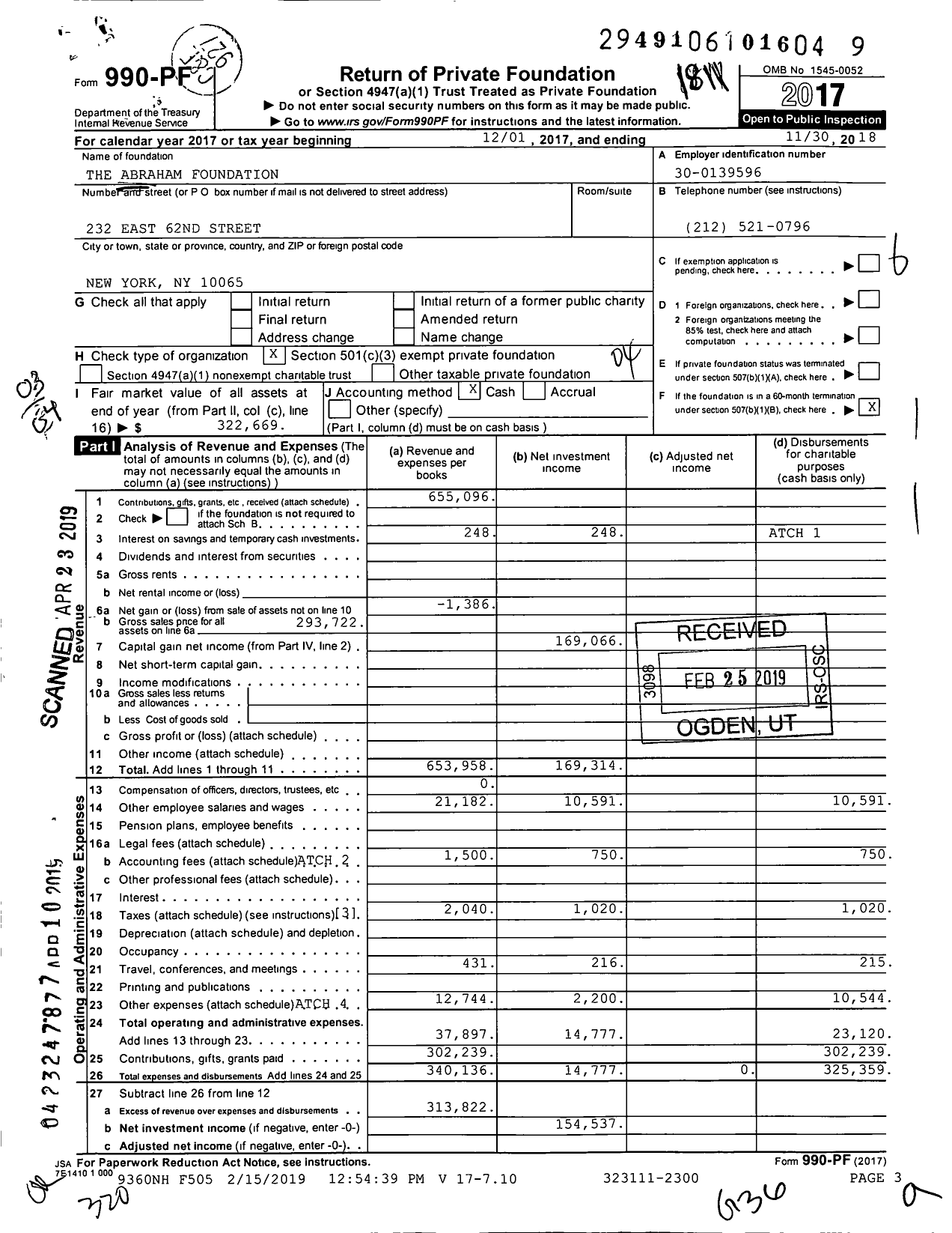 Image of first page of 2017 Form 990PF for The Abraham Foundation