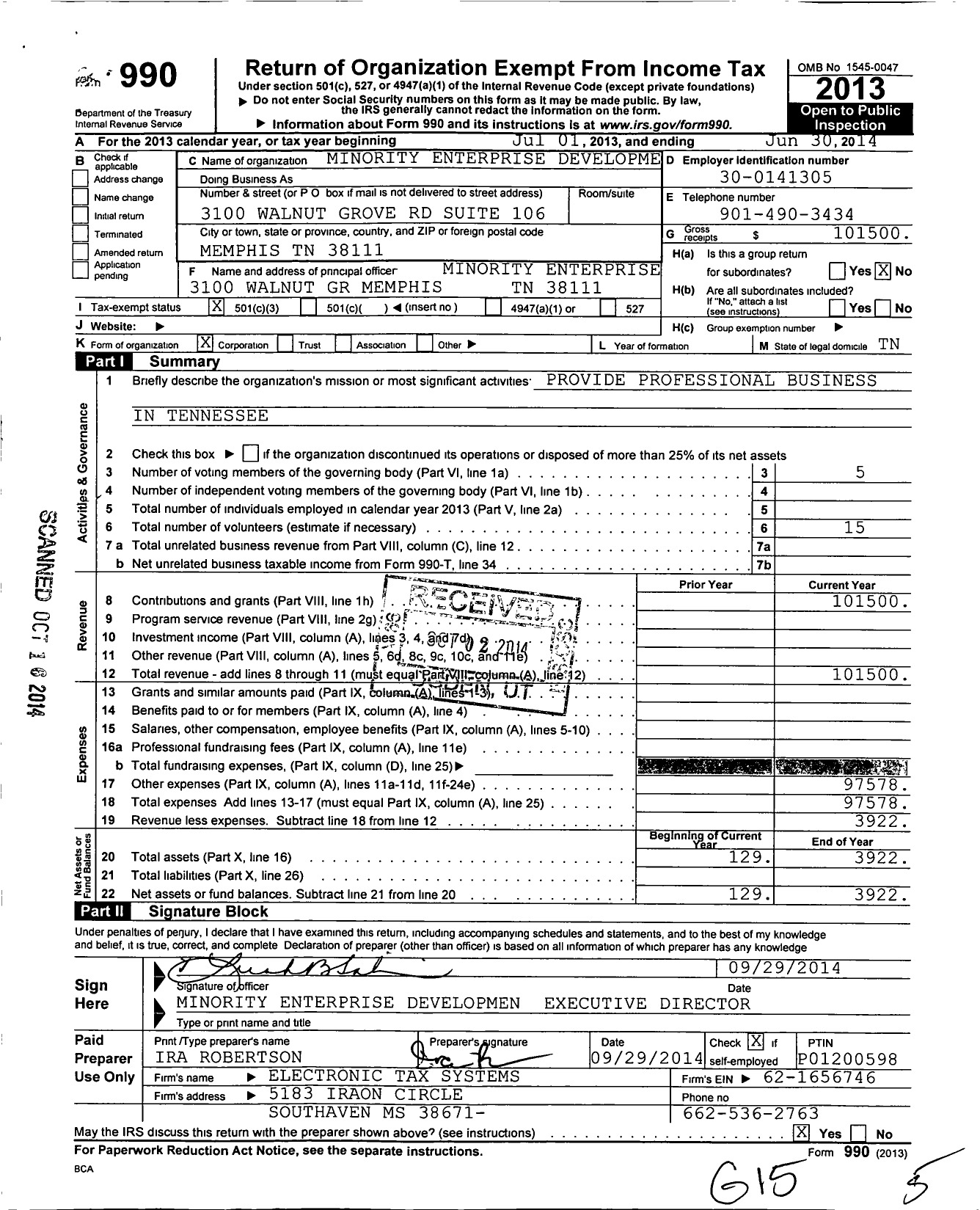 Image of first page of 2013 Form 990 for Minority Enterprise Development Week