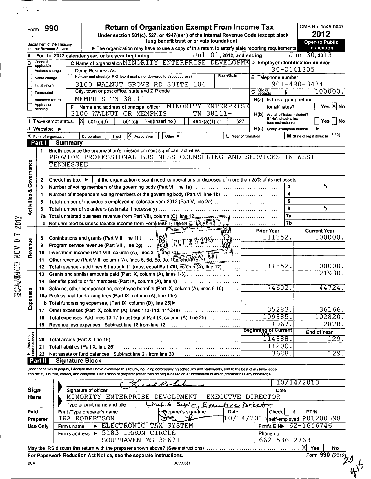 Image of first page of 2012 Form 990 for Minority Enterprise Development Week