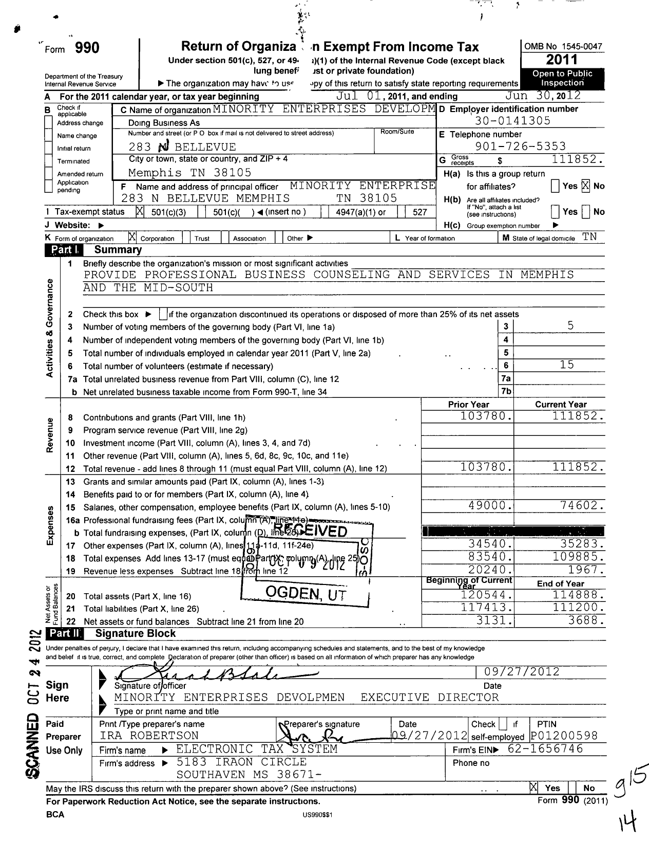 Image of first page of 2011 Form 990 for Minority Enterprise Development Week