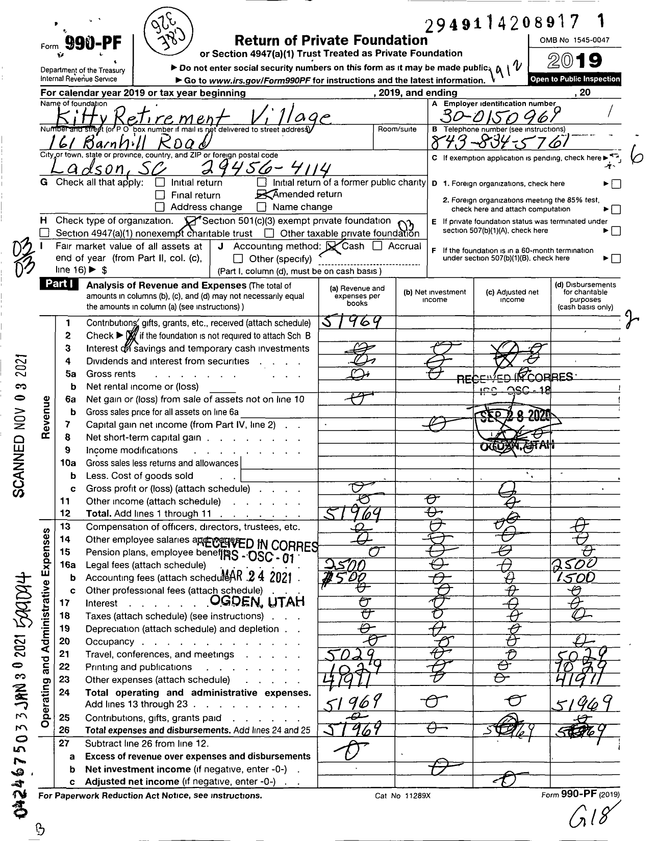 Image of first page of 2019 Form 990PF for Kittyretirementvillage