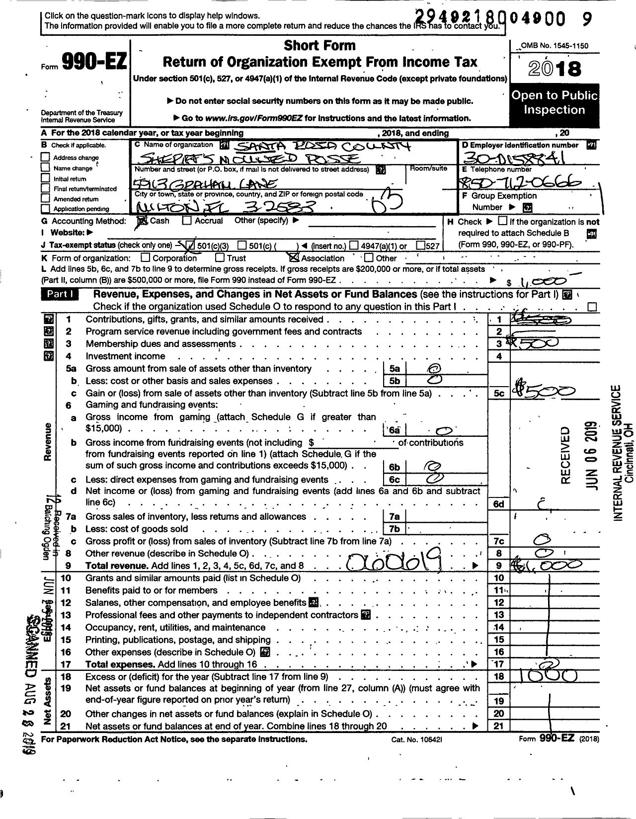 Image of first page of 2018 Form 990EZ for Santa Rosa County Sheriffs Mounted Posse