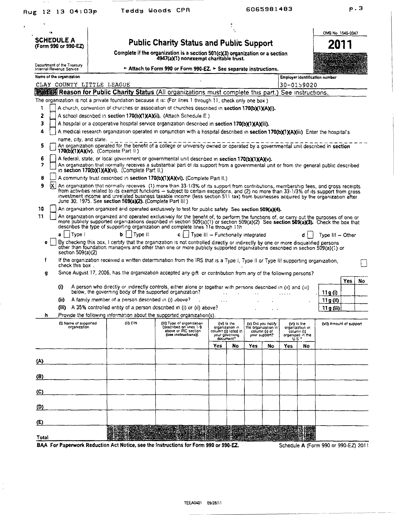 Image of first page of 2012 Form 990ER for Little League Baseball - 3170413 Clay County LL