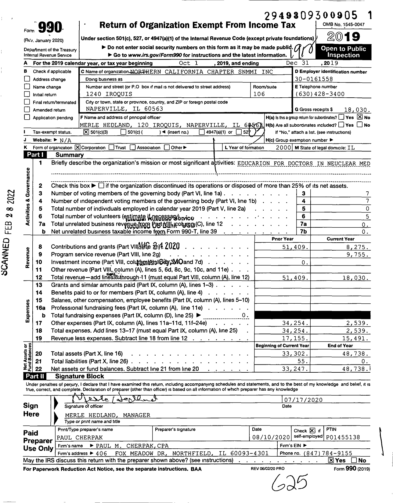 Image of first page of 2019 Form 990 for Northern California Chapter Snmmi