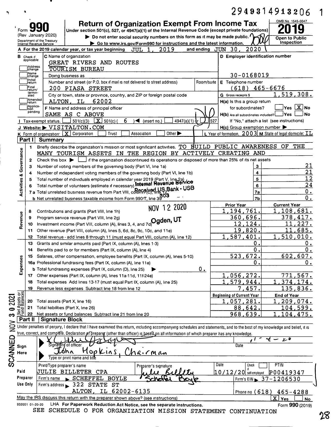 Image of first page of 2019 Form 990O for Great Rivers and Routes Tourism Bureau