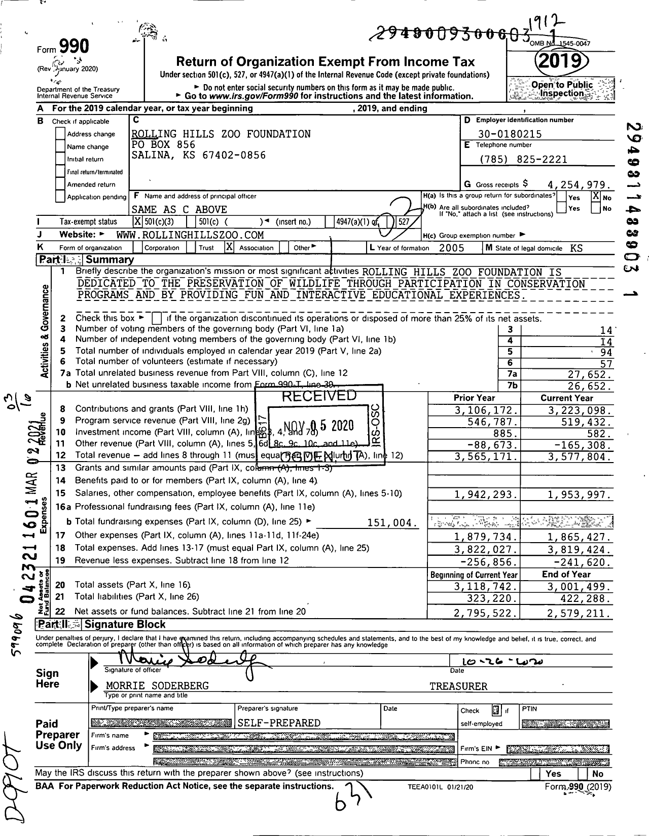 Image of first page of 2019 Form 990 for Rolling Hills Zoo