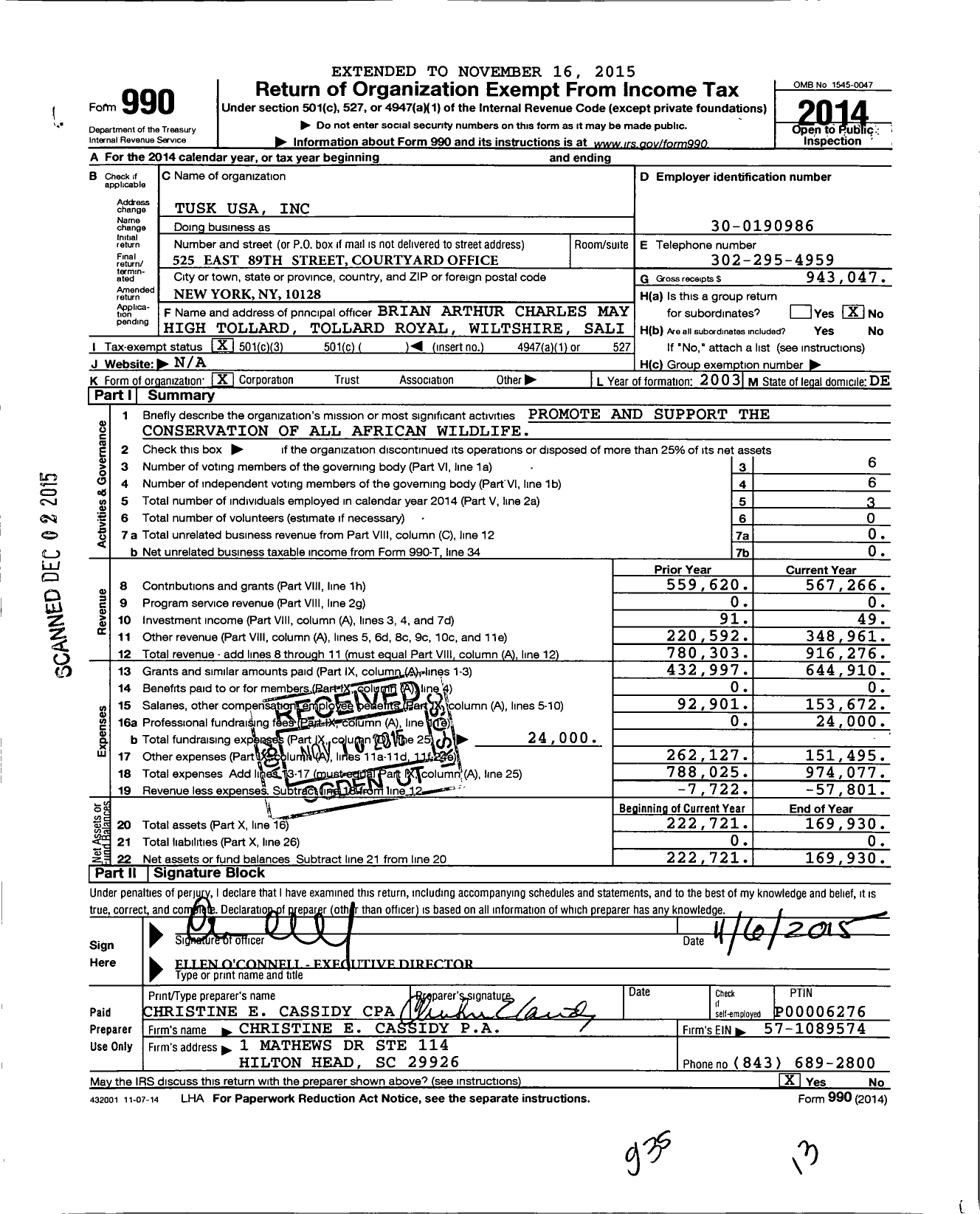 Image of first page of 2014 Form 990 for Tusk USA