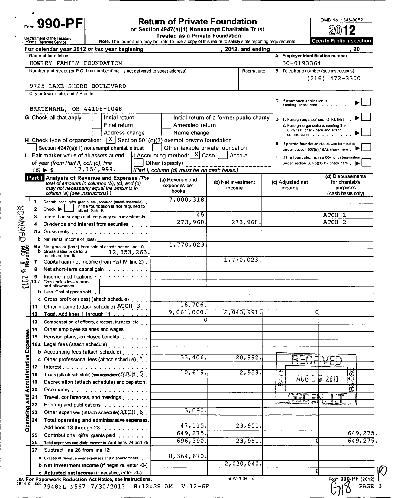 Image of first page of 2012 Form 990PF for Howley Family Foundation