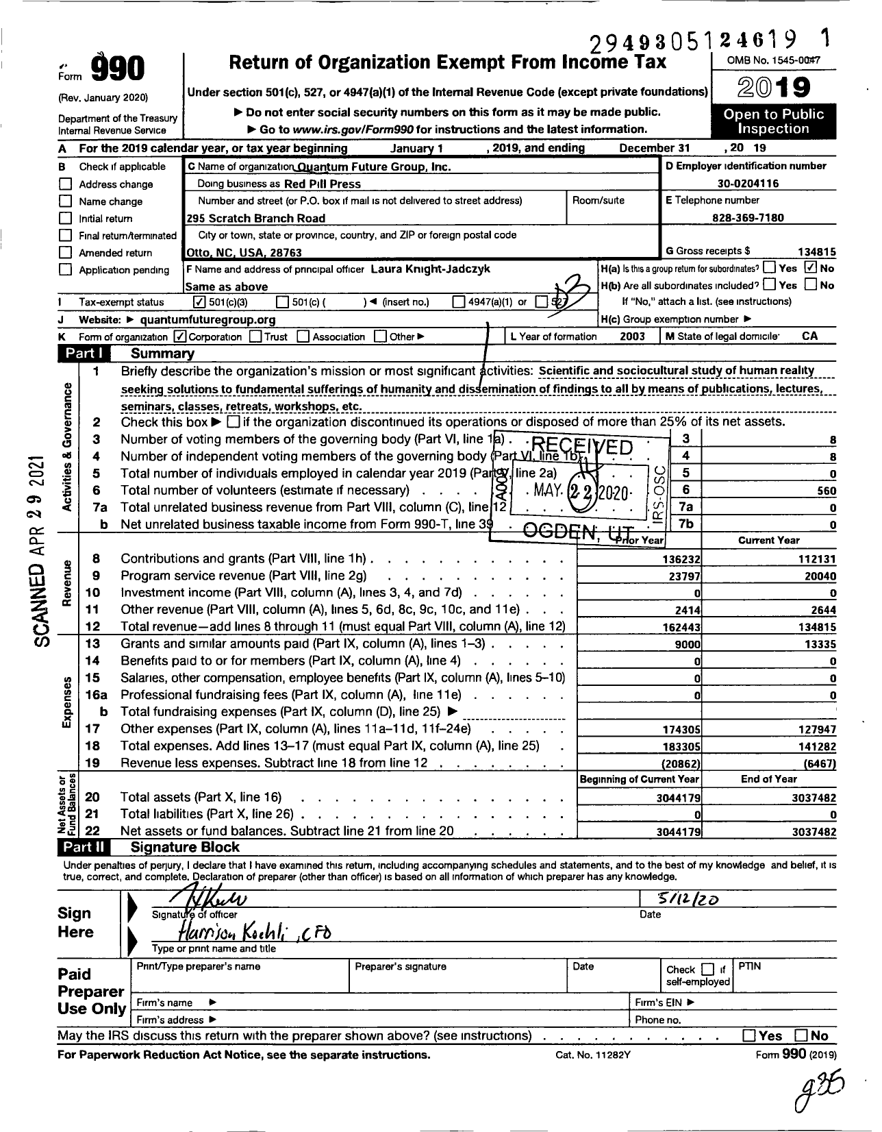 Image of first page of 2019 Form 990 for Red Pill Press