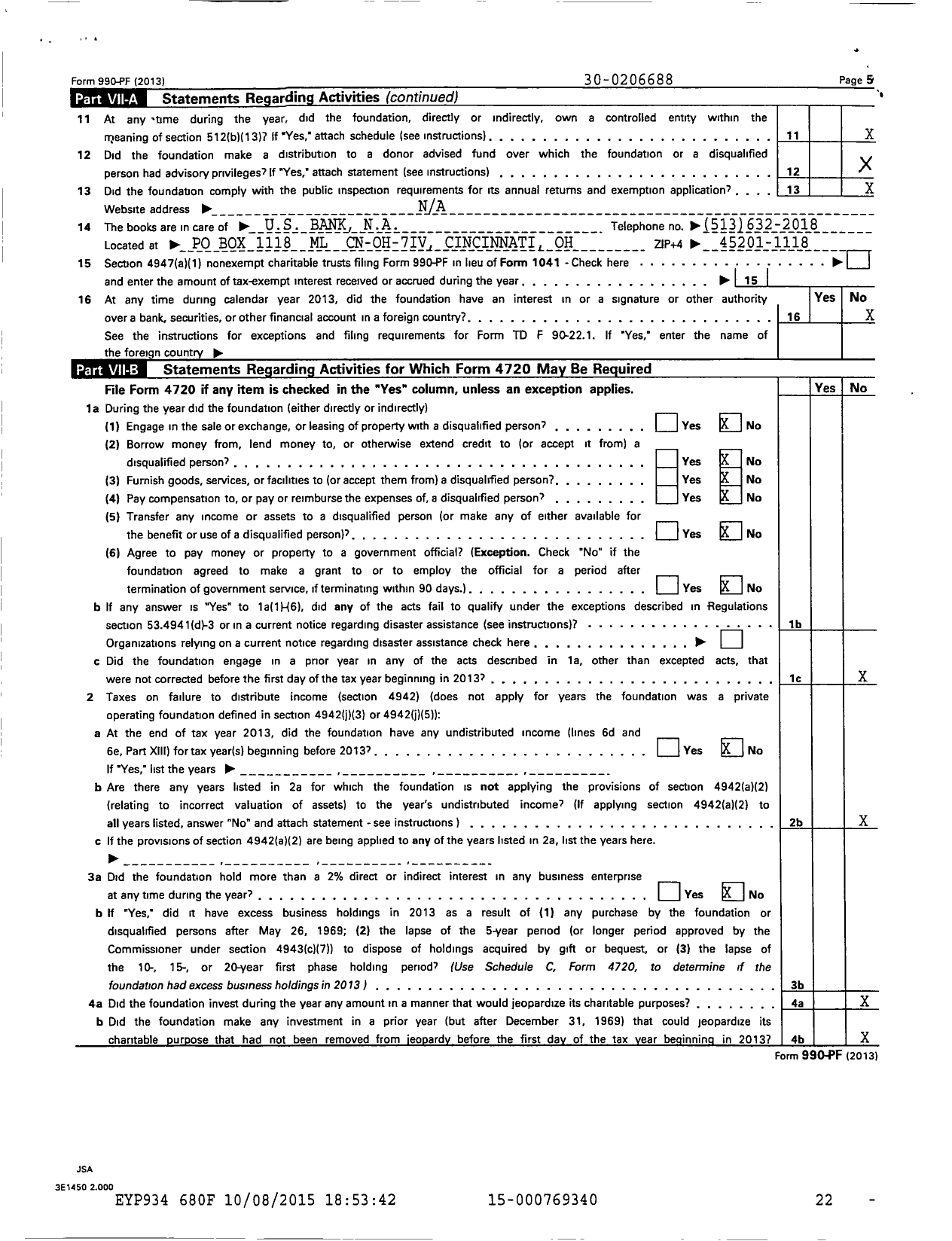 Image of first page of 2013 Form 990PF for Robert Adele Schiff Family Foundation