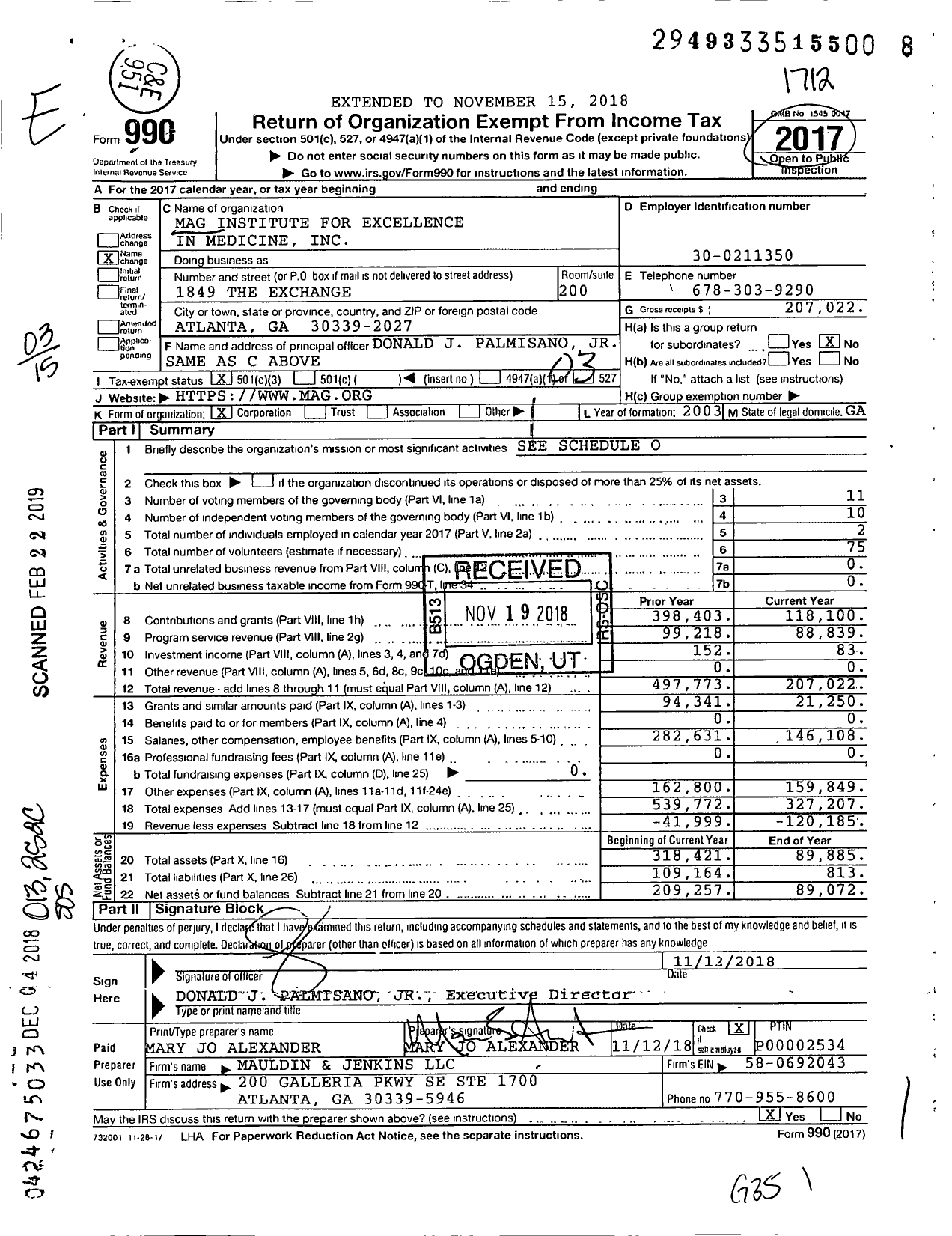 Image of first page of 2017 Form 990 for Mag Institute for Excellence in Medicine