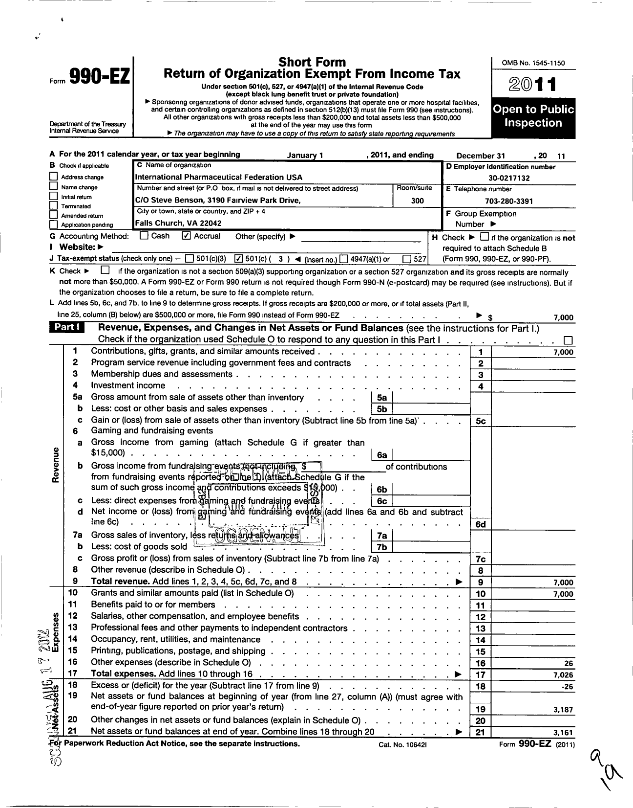 Image of first page of 2011 Form 990EZ for International Pharmaceutical Federation U S A