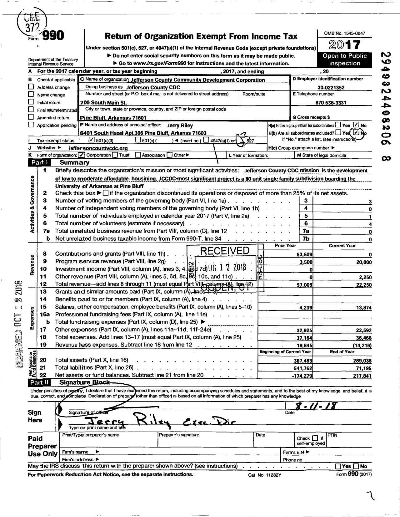 Image of first page of 2017 Form 990 for JEFFERSON COUNTY COMMUNITY DEVELOPMENT Corporation