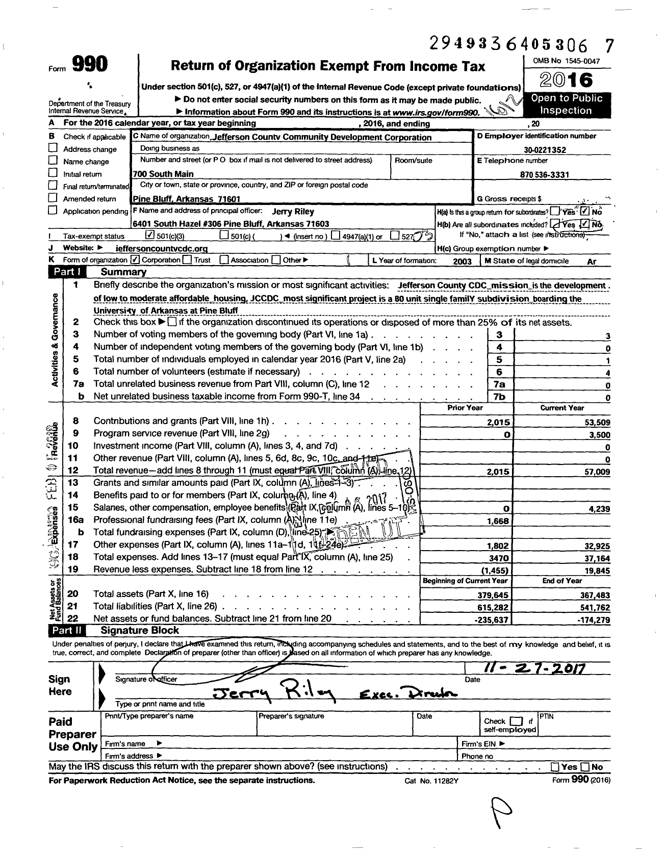 Image of first page of 2016 Form 990 for JEFFERSON COUNTY COMMUNITY DEVELOPMENT Corporation