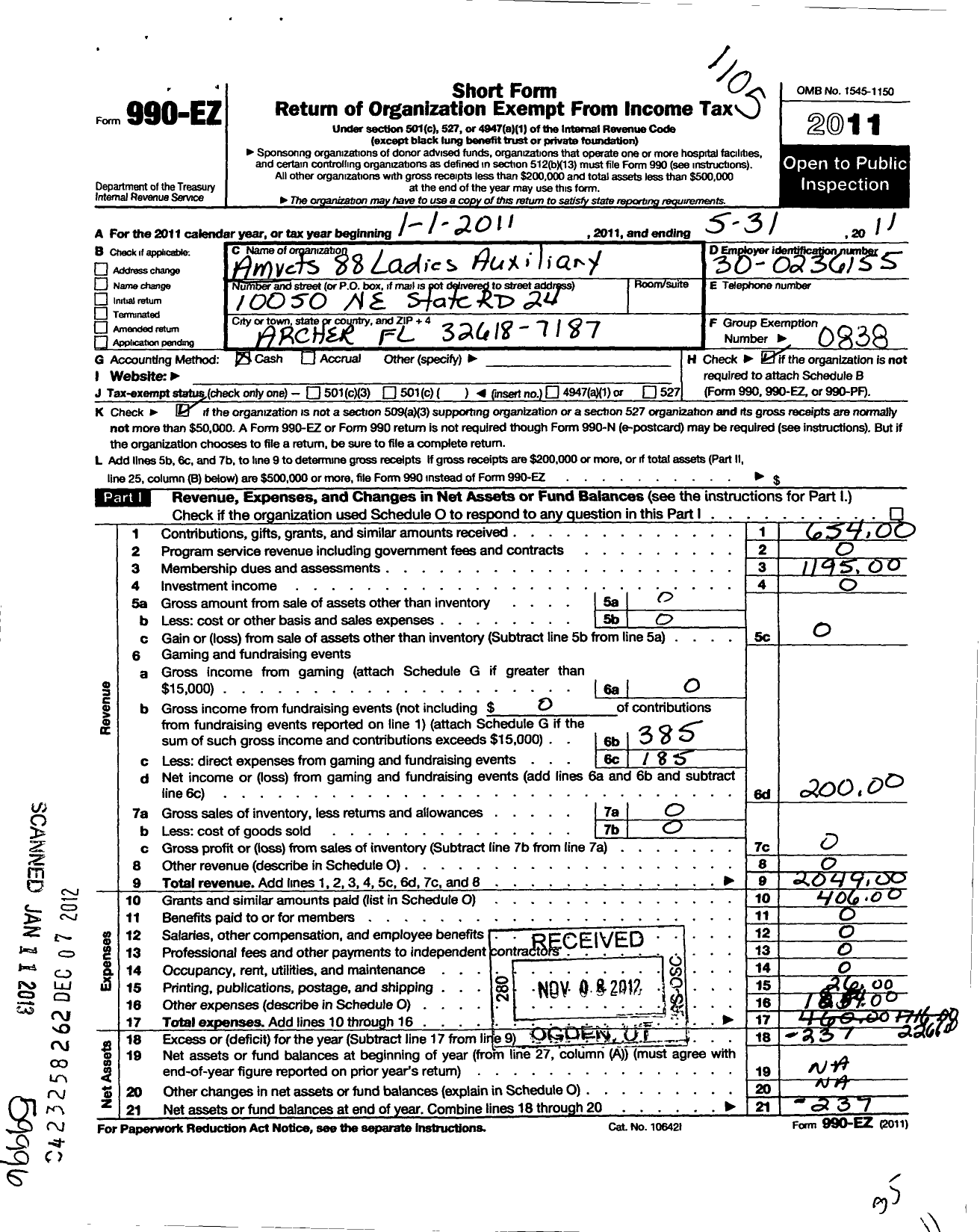 Image of first page of 2010 Form 990EO for Amvets - 88