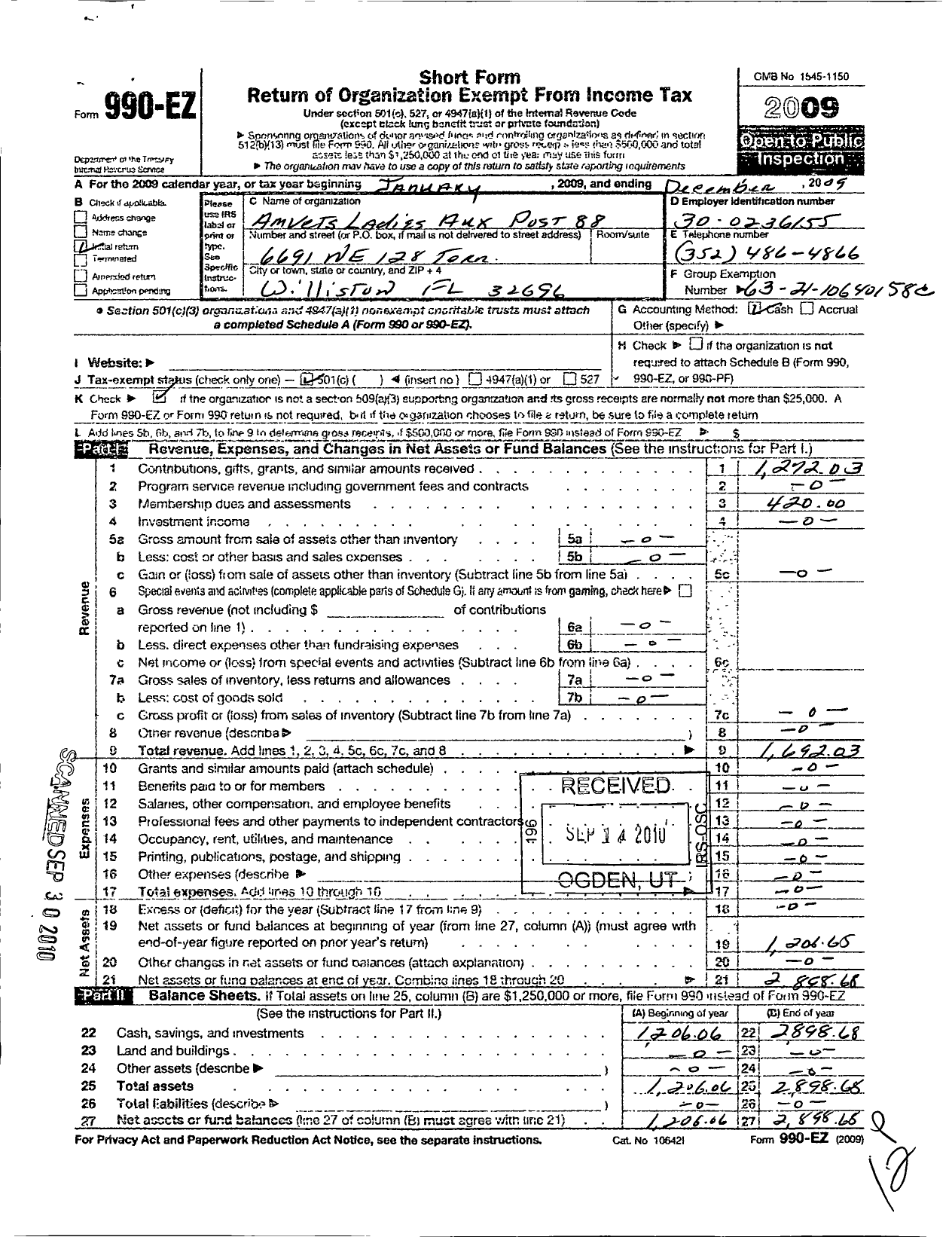 Image of first page of 2009 Form 990EO for Amvets - 88