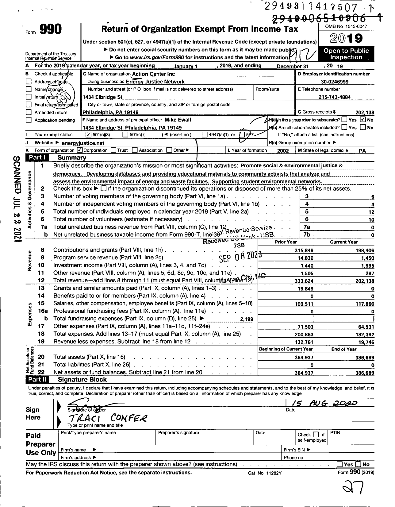 Image of first page of 2019 Form 990 for Energy Justice Network / Action Center Inc