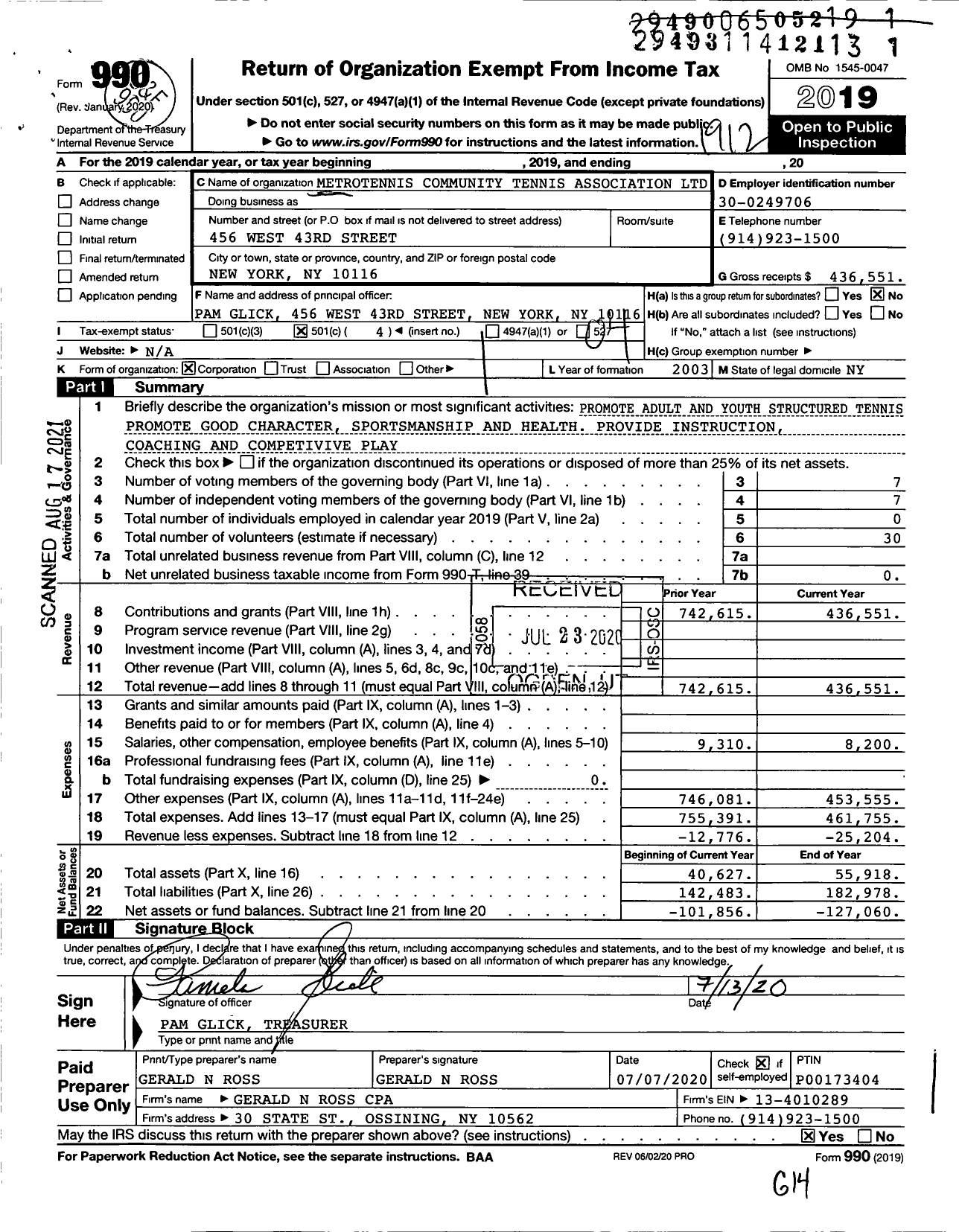 Image of first page of 2019 Form 990O for Metrotennis Community Tennis Association