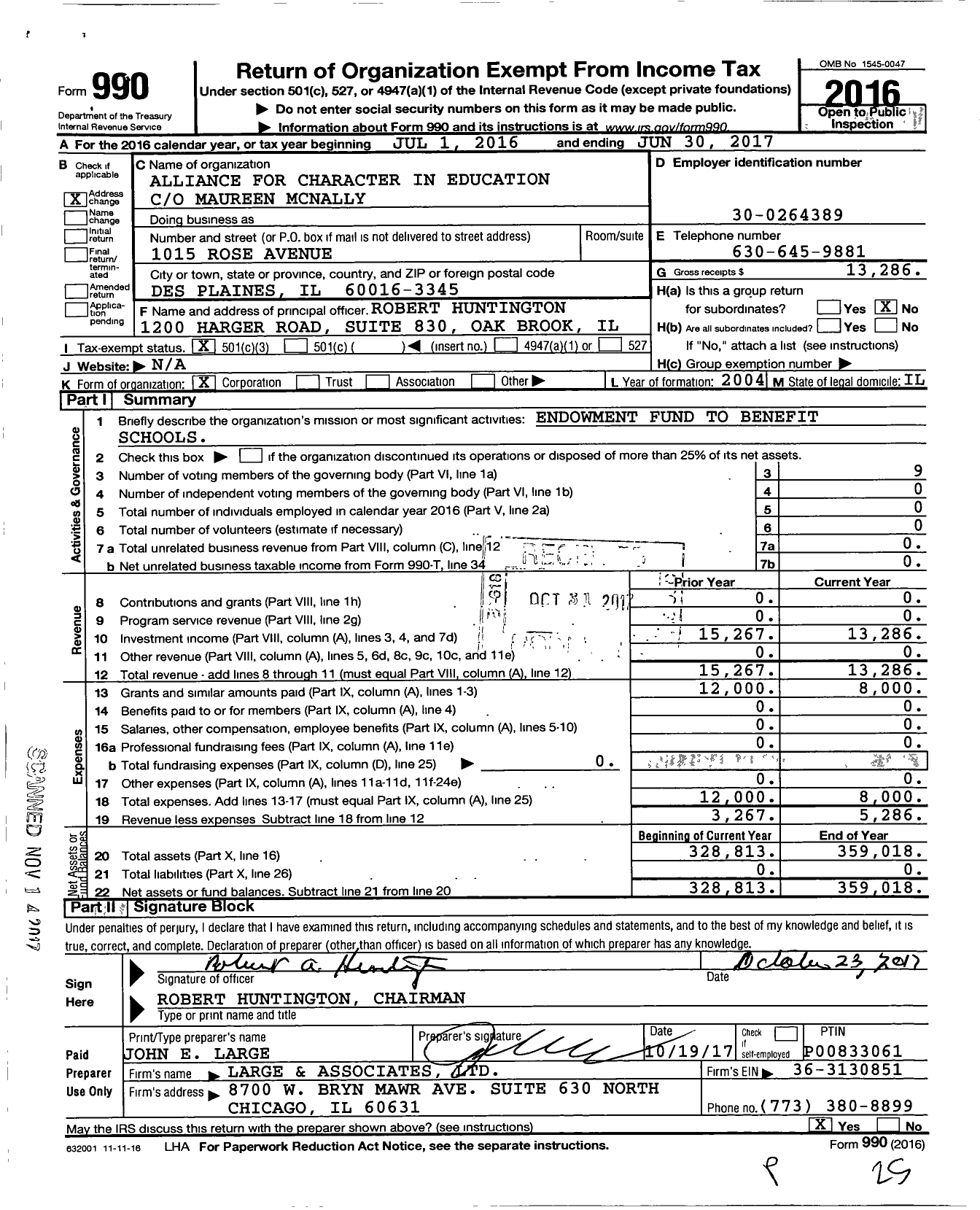 Image of first page of 2016 Form 990 for Alliance for Character in Education