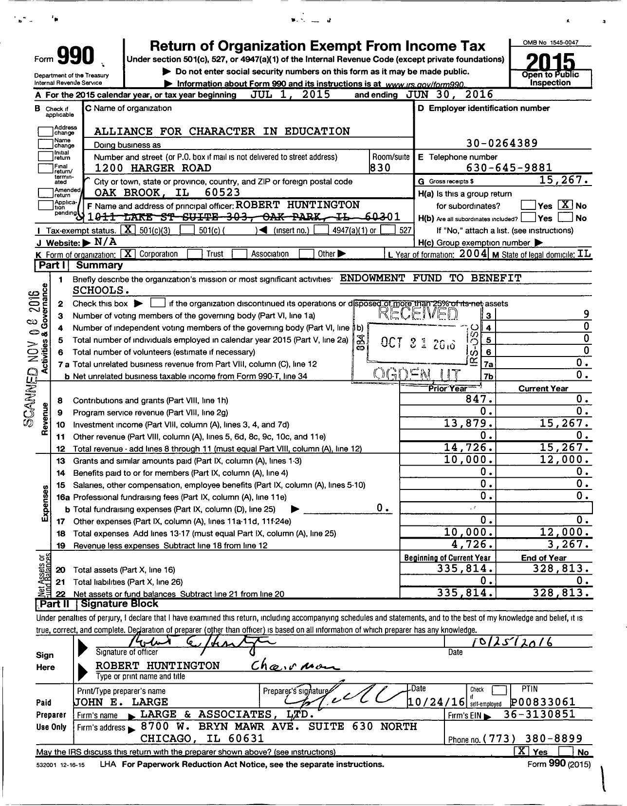 Image of first page of 2015 Form 990 for Alliance for Character in Education