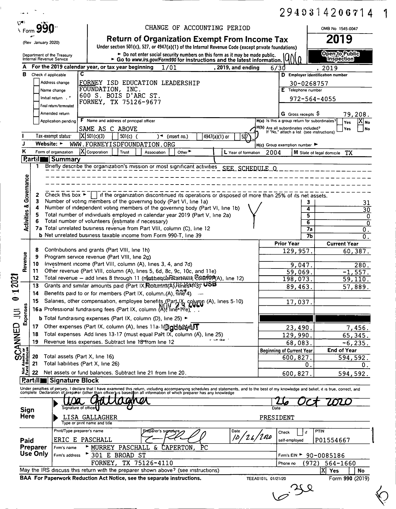 Image of first page of 2018 Form 990 for Forney Isd Education Leadership Foundation