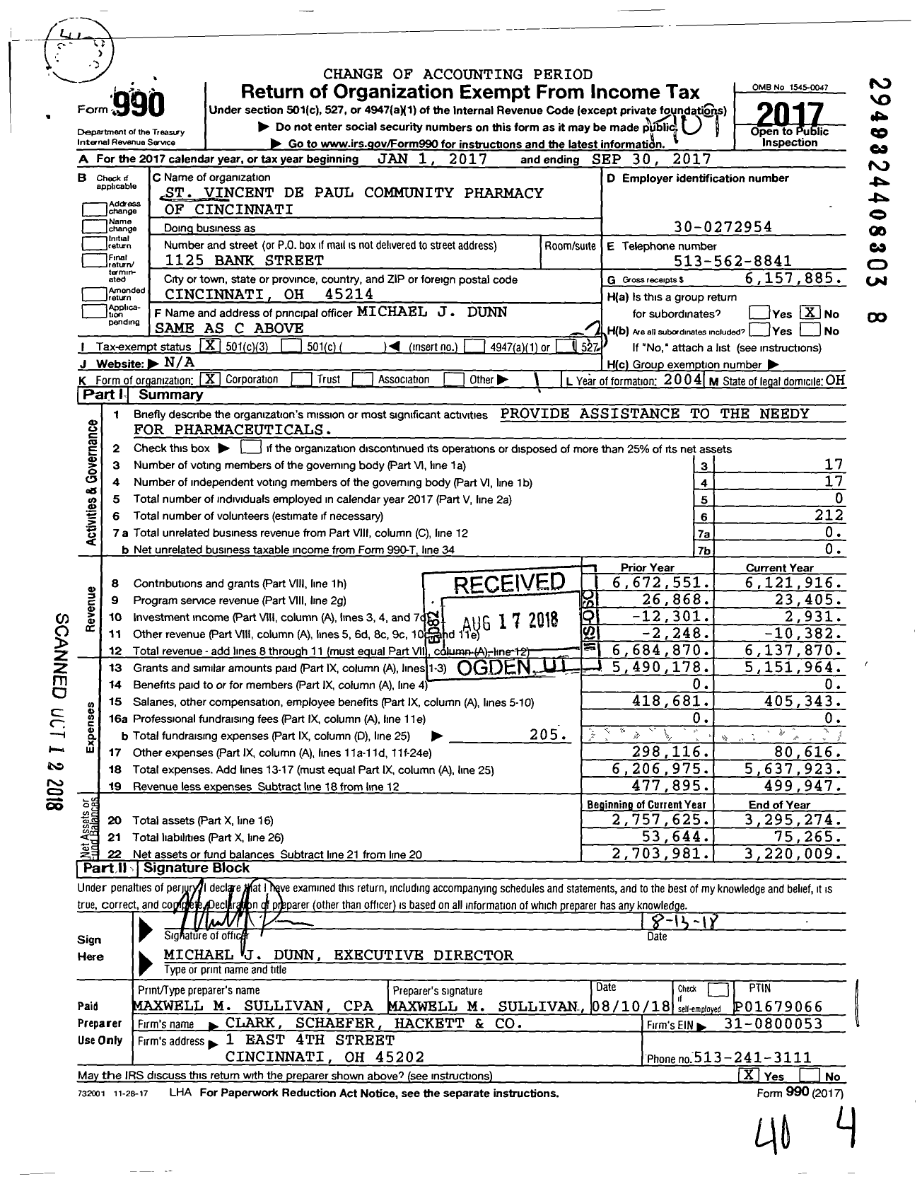 Image of first page of 2016 Form 990 for St Vincent De Paul Community Pharmacy of Cincinnati