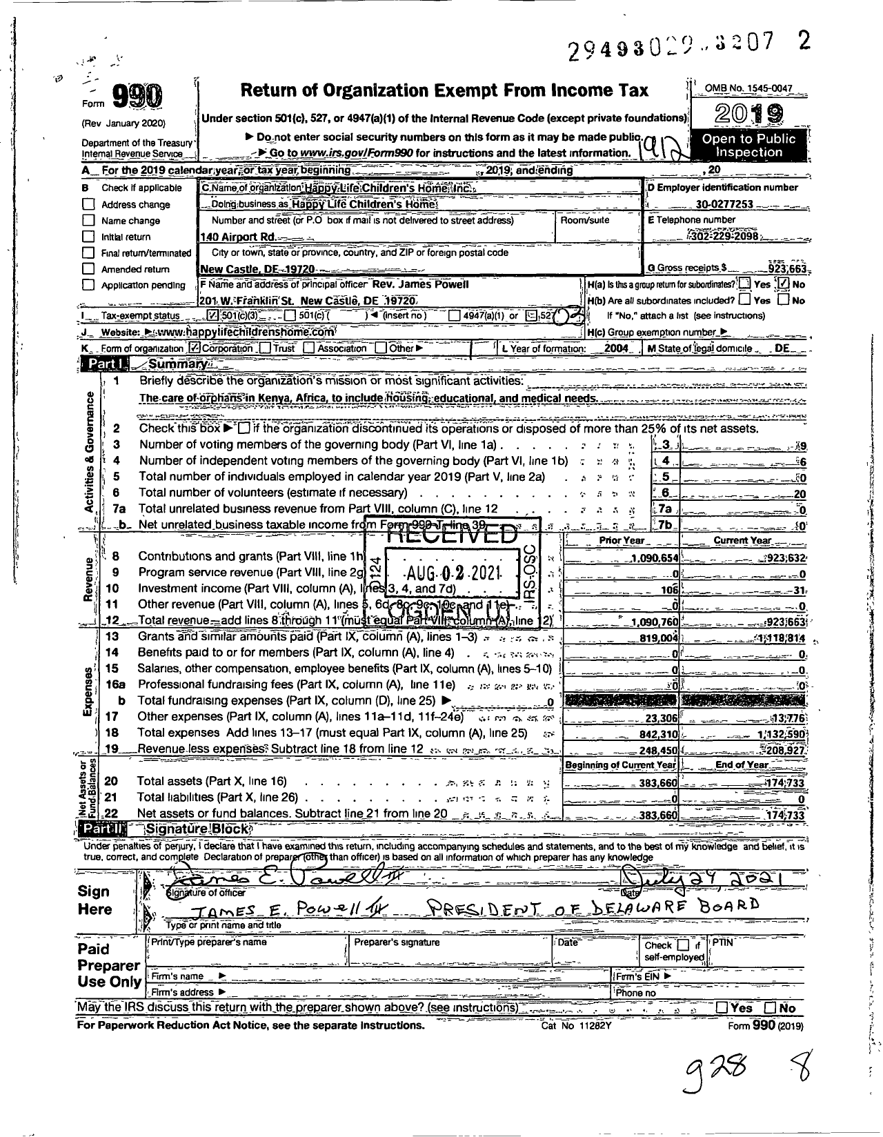 Image of first page of 2019 Form 990 for Happy Life Mission