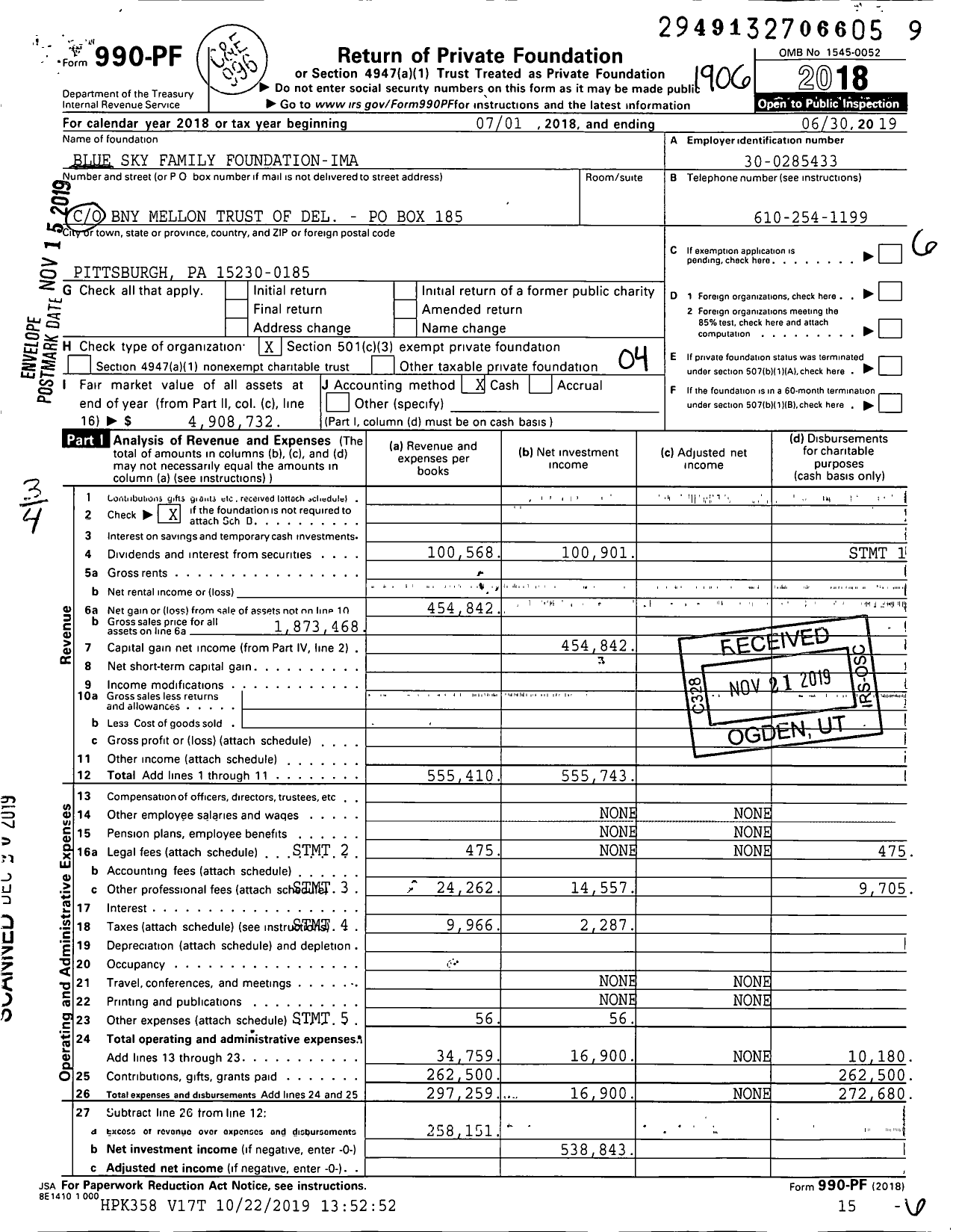 Image of first page of 2018 Form 990PF for Blue Sky Family Foundation-Ima