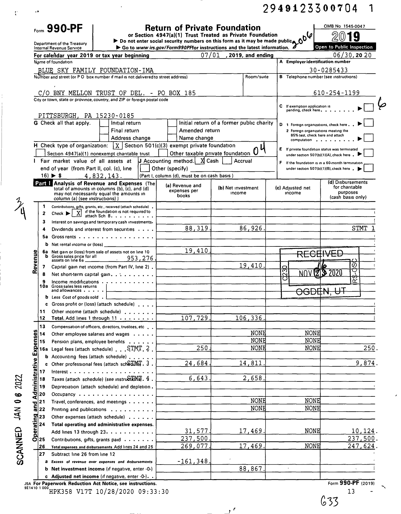 Image of first page of 2019 Form 990PF for Blue Sky Family Foundation-Ima
