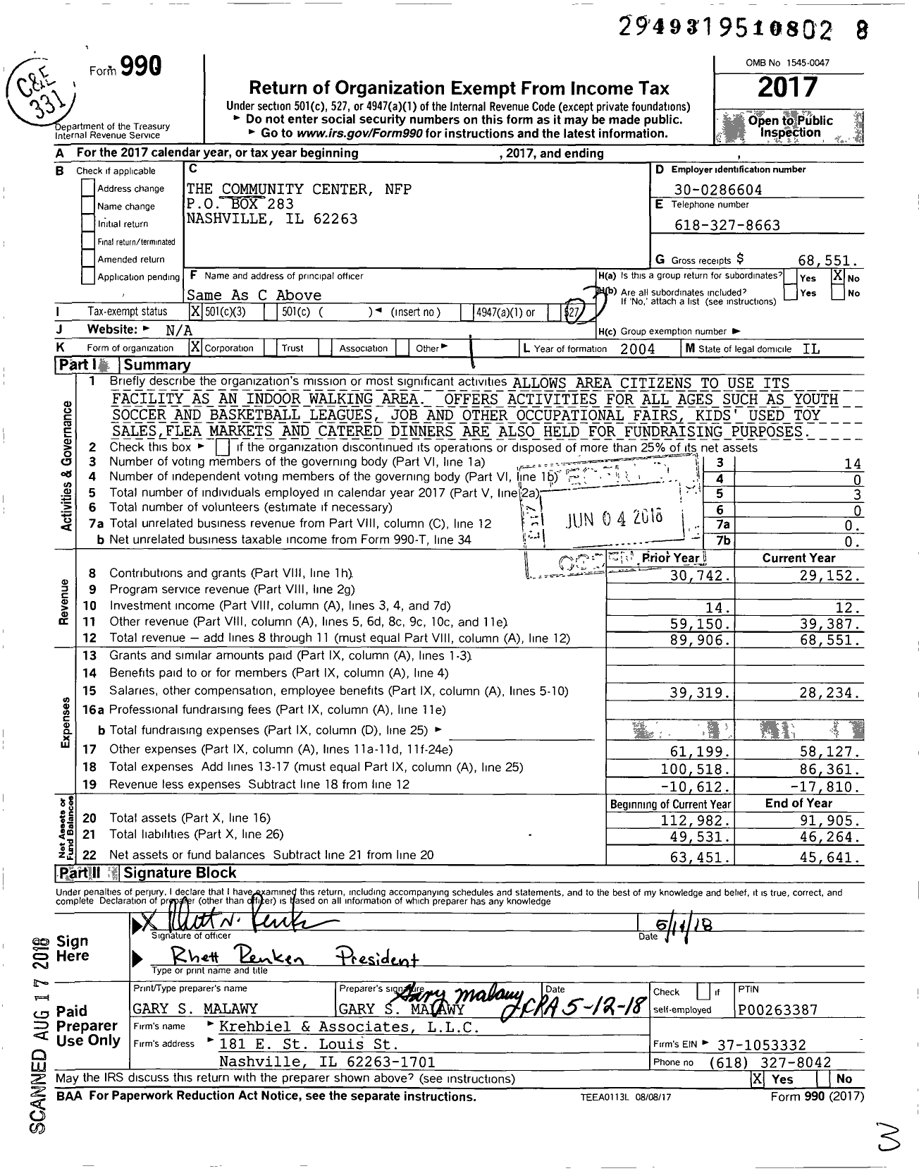 Image of first page of 2017 Form 990 for The Community Center NFP