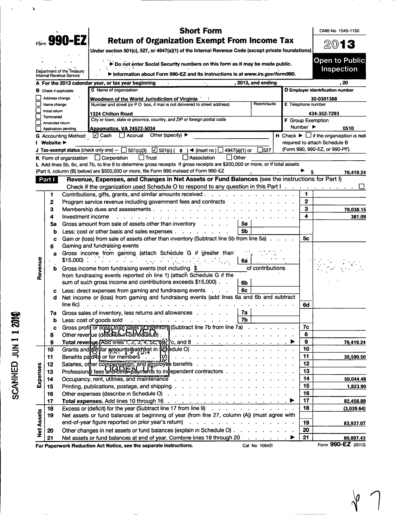 Image of first page of 2013 Form 990EO for Woodmenlife - Virginia Jurisdiction