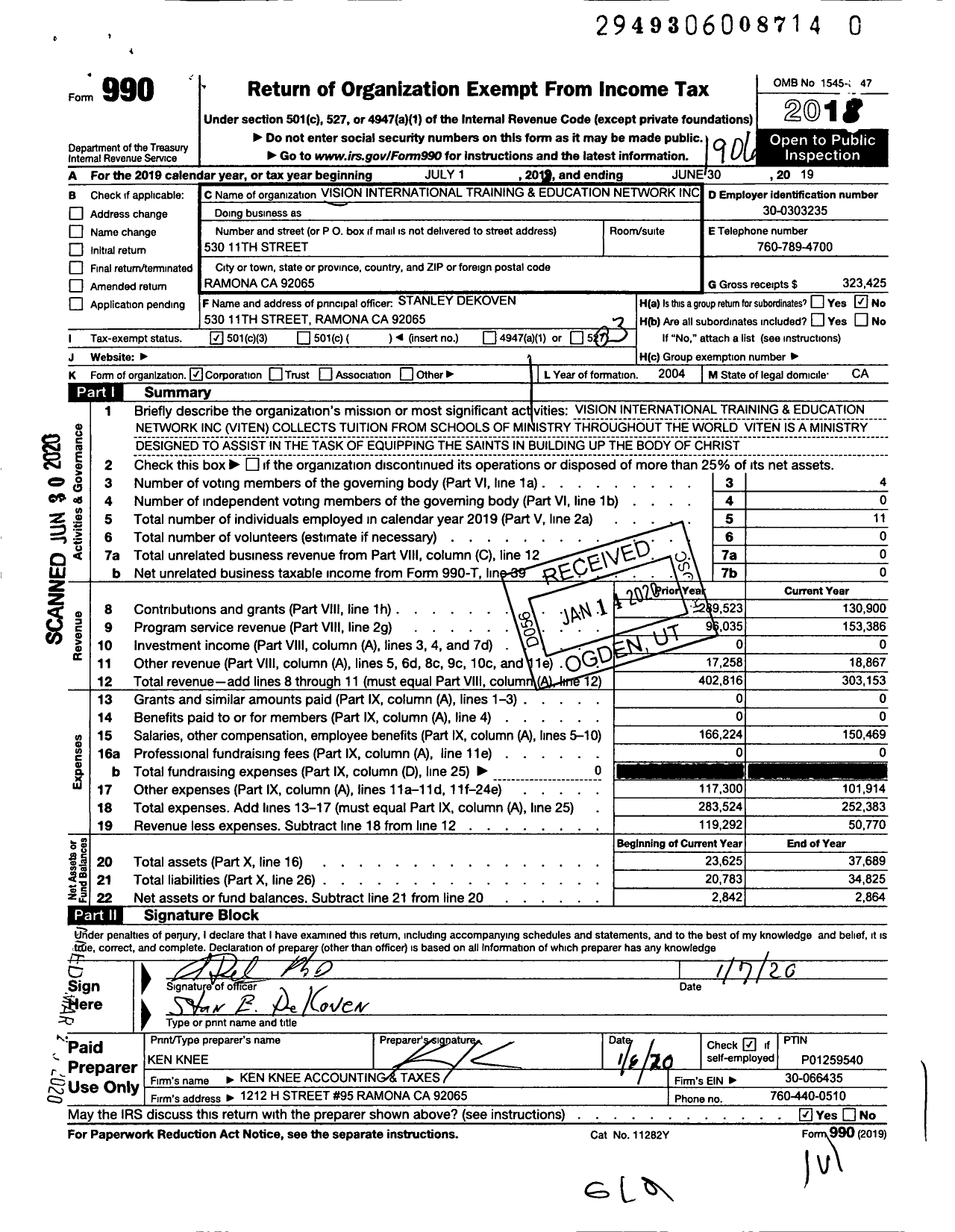 Image of first page of 2018 Form 990 for Education Network / Vision International Training